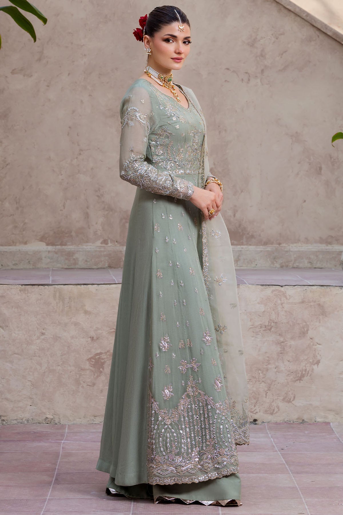 5824-HAZEL EMBROIDERED CRINKLE CHIFFON STITCHED