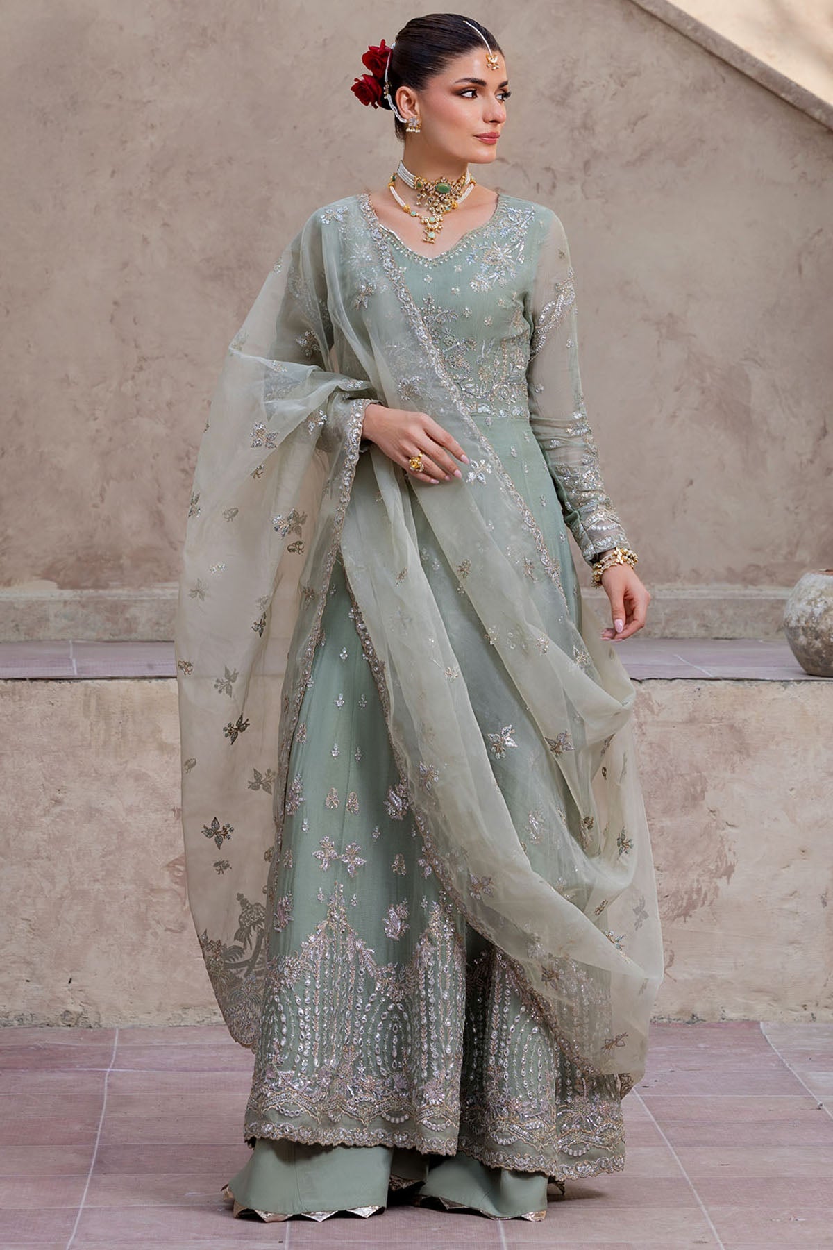 5824-HAZEL EMBROIDERED CRINKLE CHIFFON STITCHED