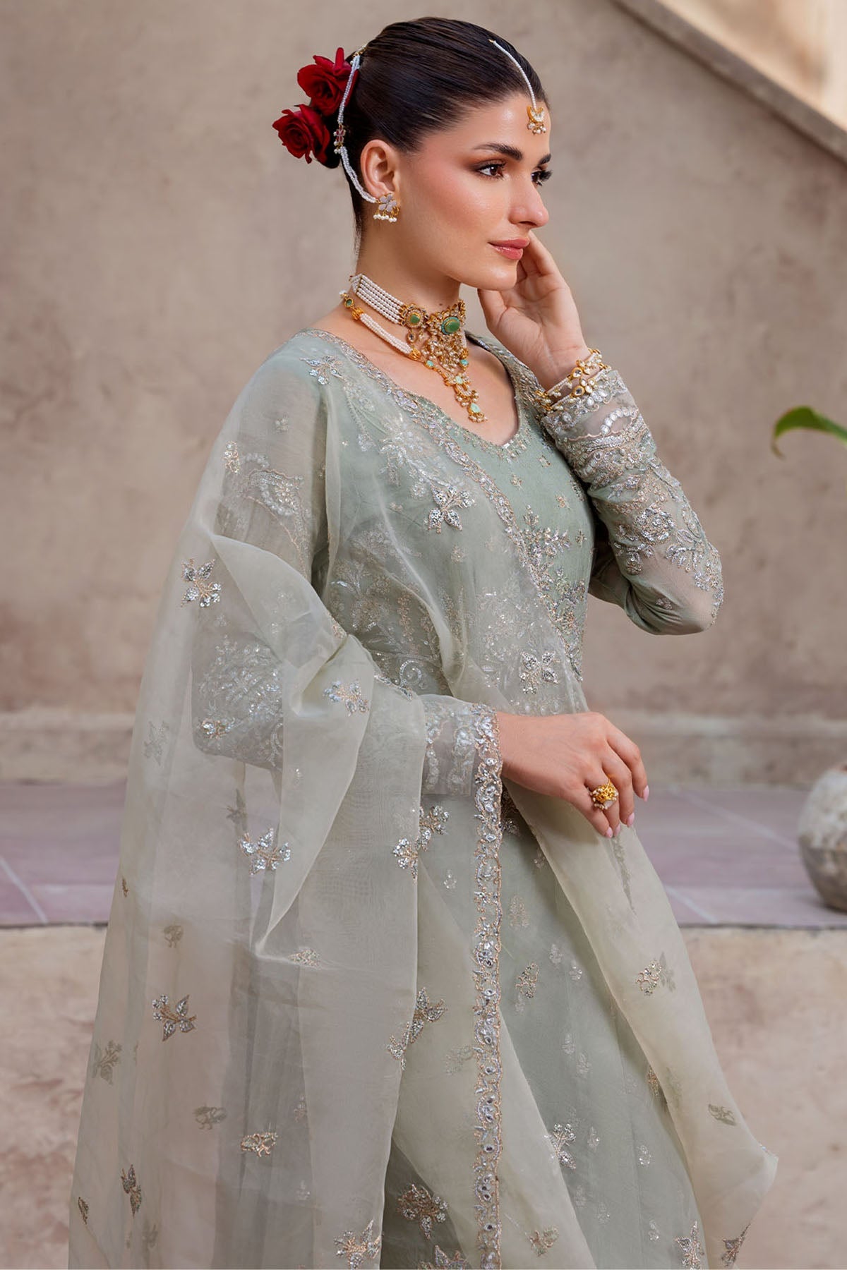 5824-HAZEL EMBROIDERED CRINKLE CHIFFON STITCHED