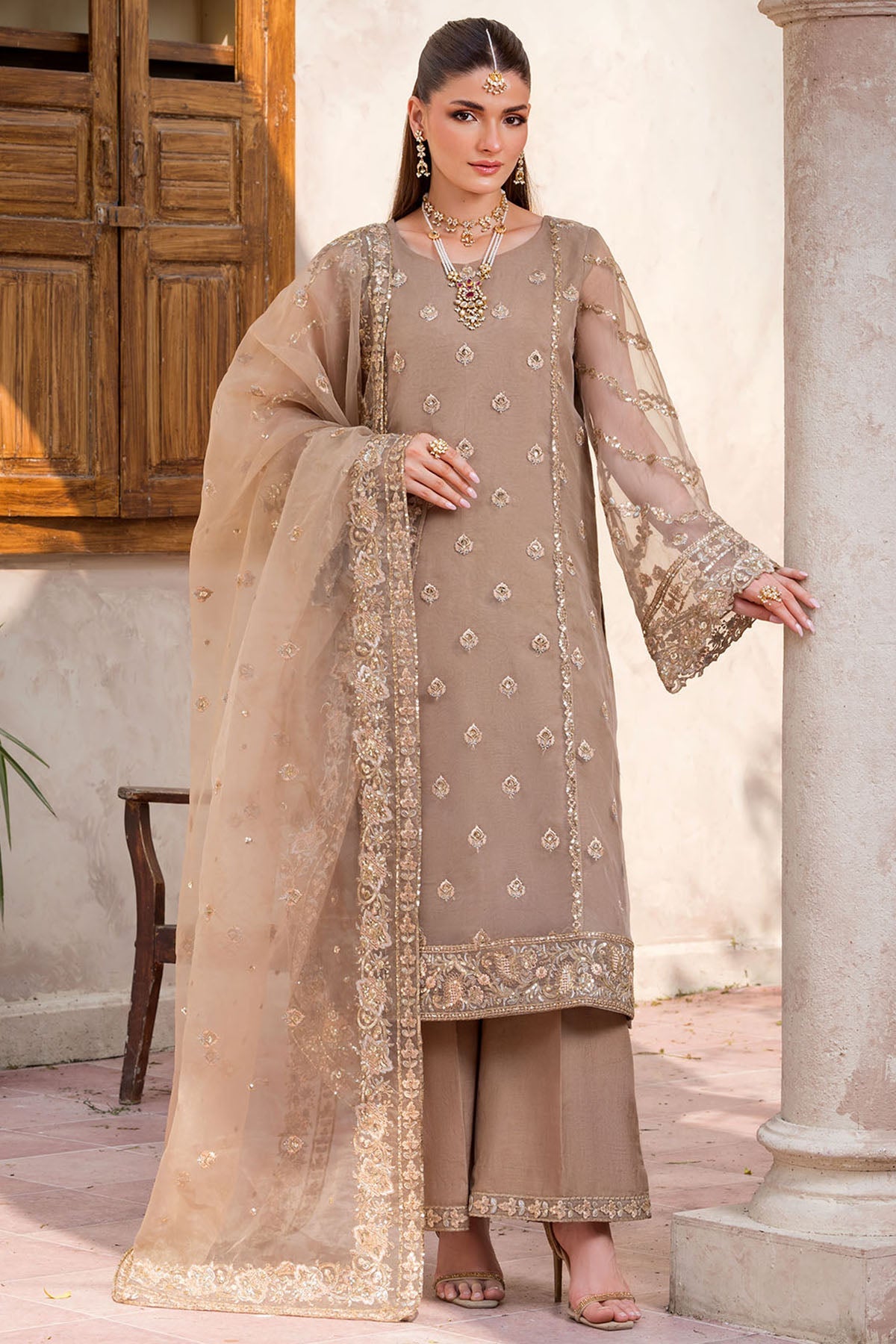 5830-MARY EMBROIDERED ORGANZA STITCHED