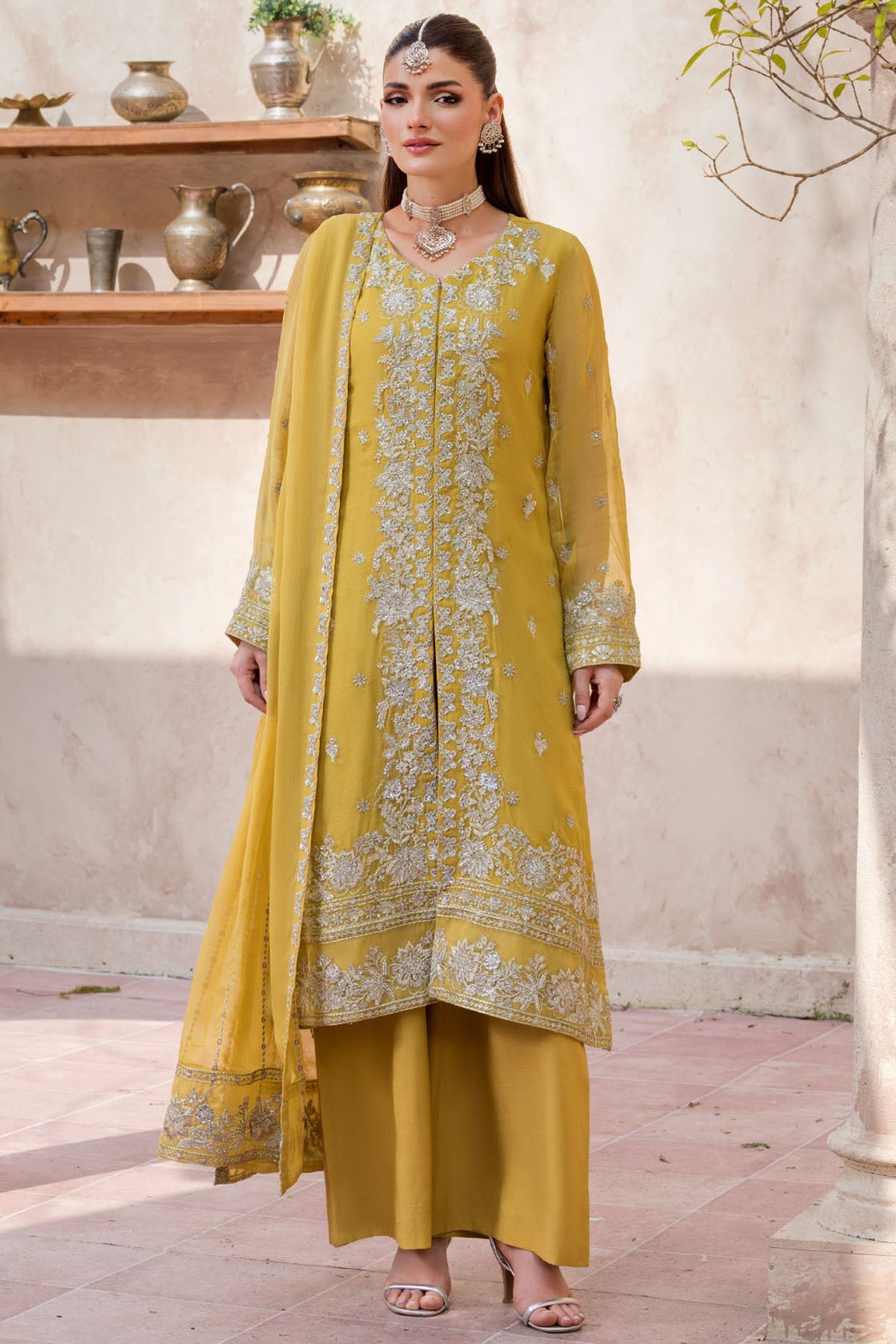 5831-ANNA EMBROIDERED CRINKLE CHIFFON STITCHED
