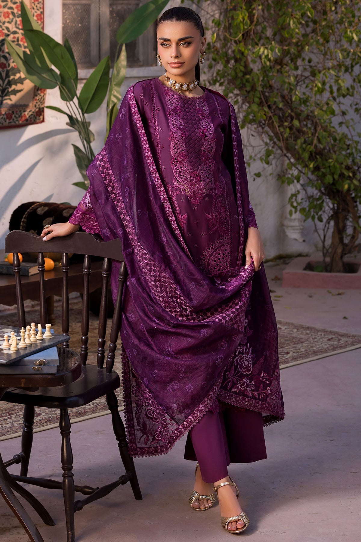 5931-CRIMSON EMBROIDERED LAWN STITCHED