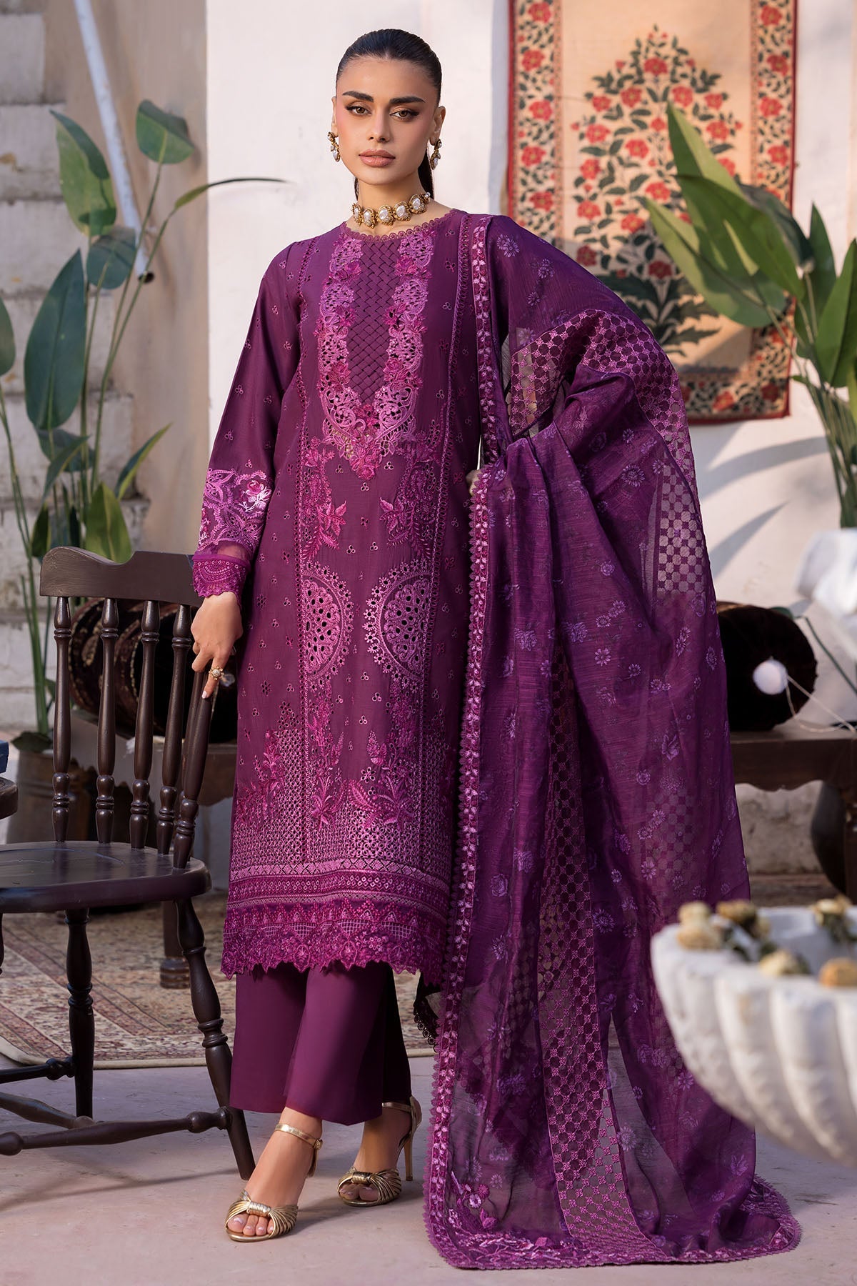 5931-CRIMSON EMBROIDERED LAWN STITCHED