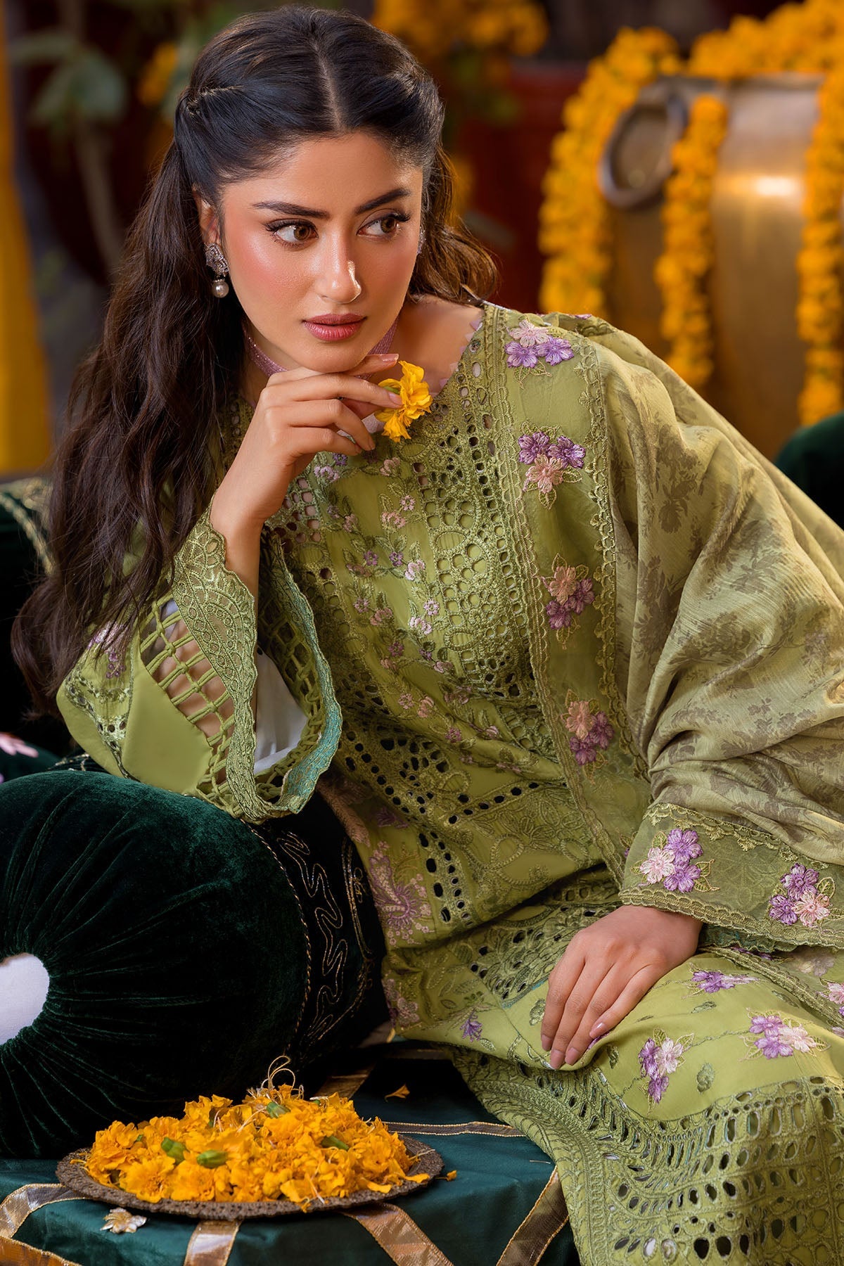 5932-NISA EMBROIDERED LAWN STITCHED