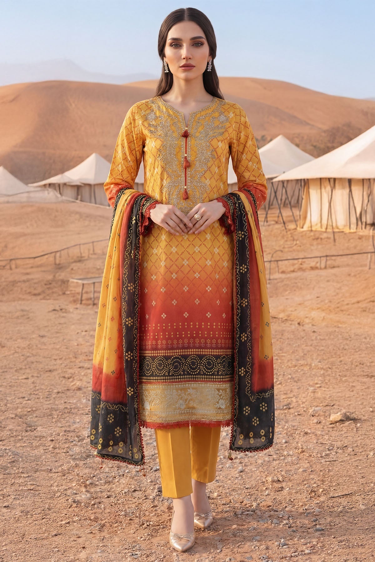 5977-SAFFRON EMBROIDERED LAWN UNSTITCHED
