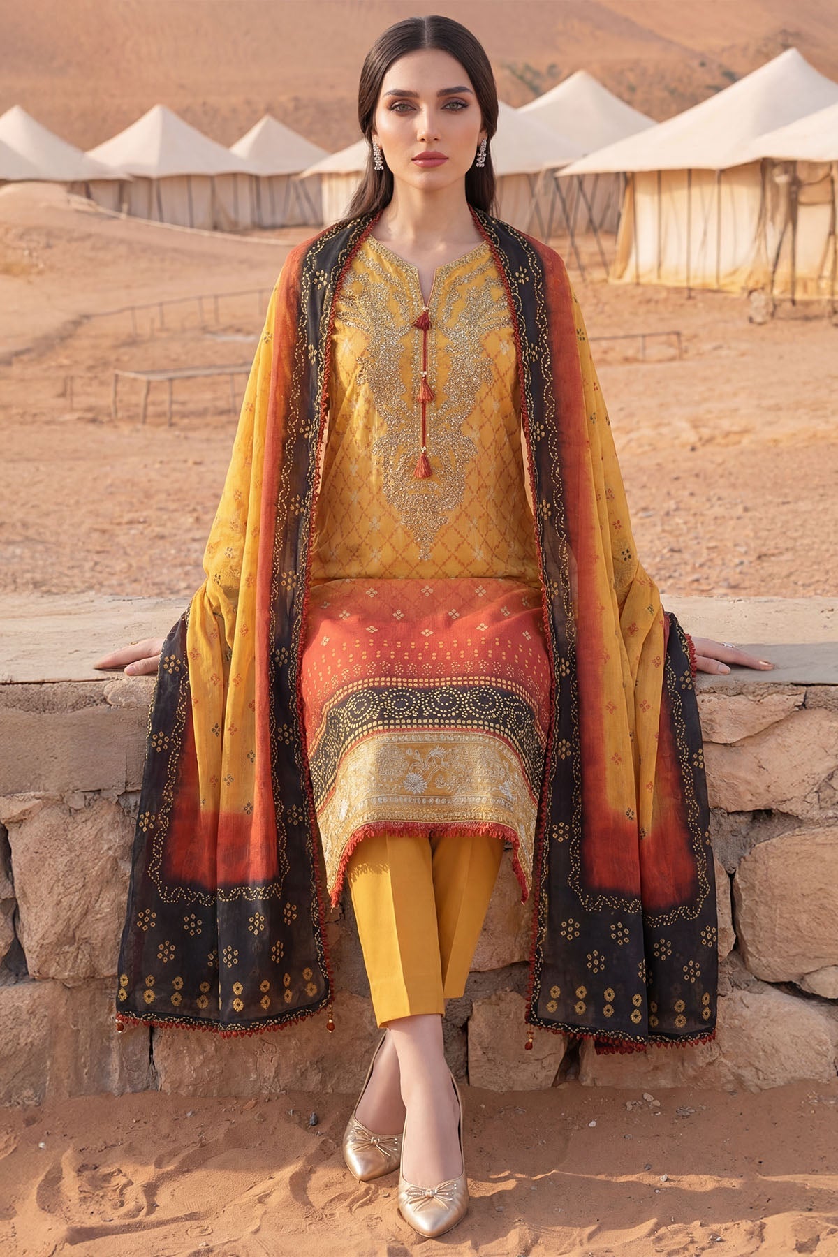 5977-SAFFRON EMBROIDERED LAWN UNSTITCHED