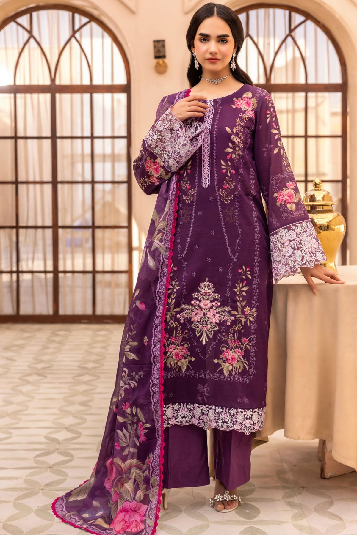 6017-ROSEATE EMBROIDERED LAWN UNSTITCHED