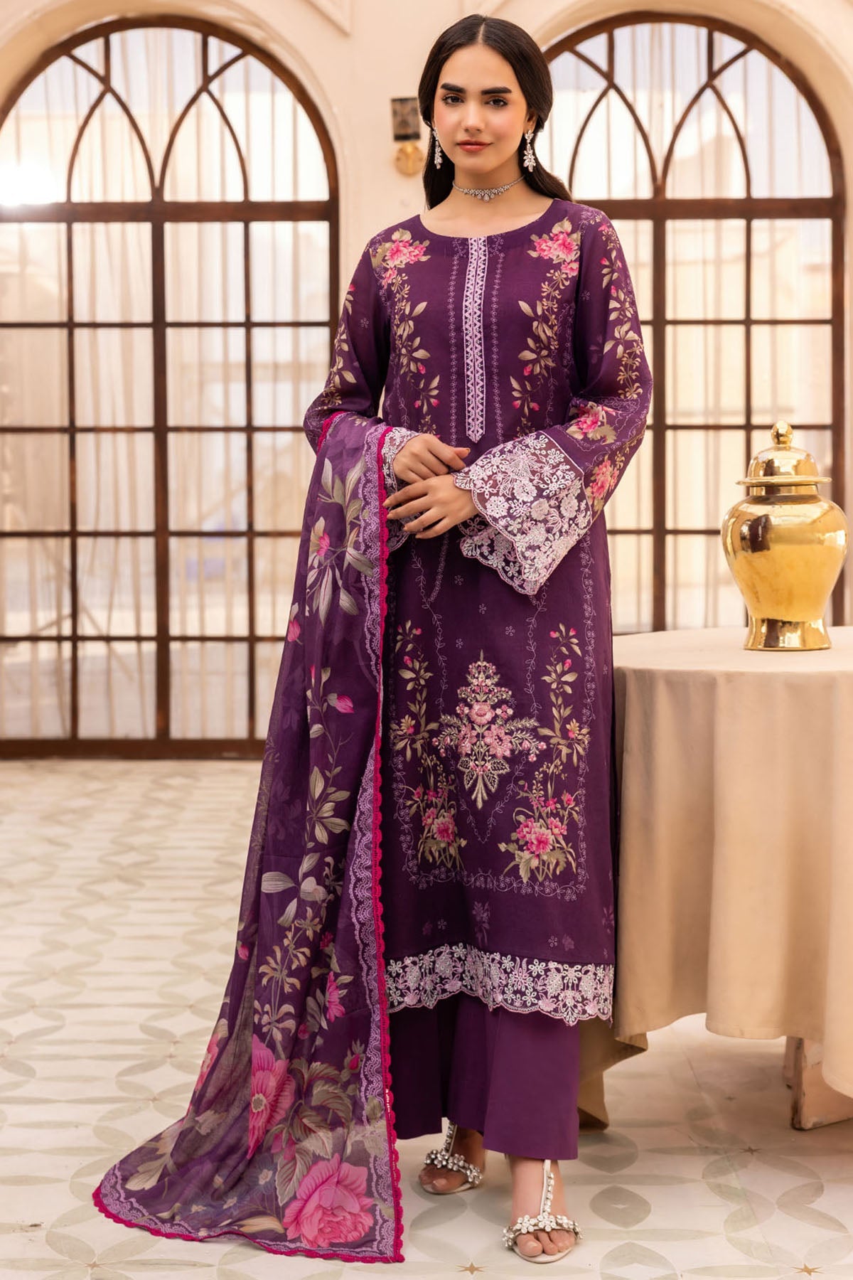 6017-ROSEATE EMBROIDERED LAWN UNSTITCHED