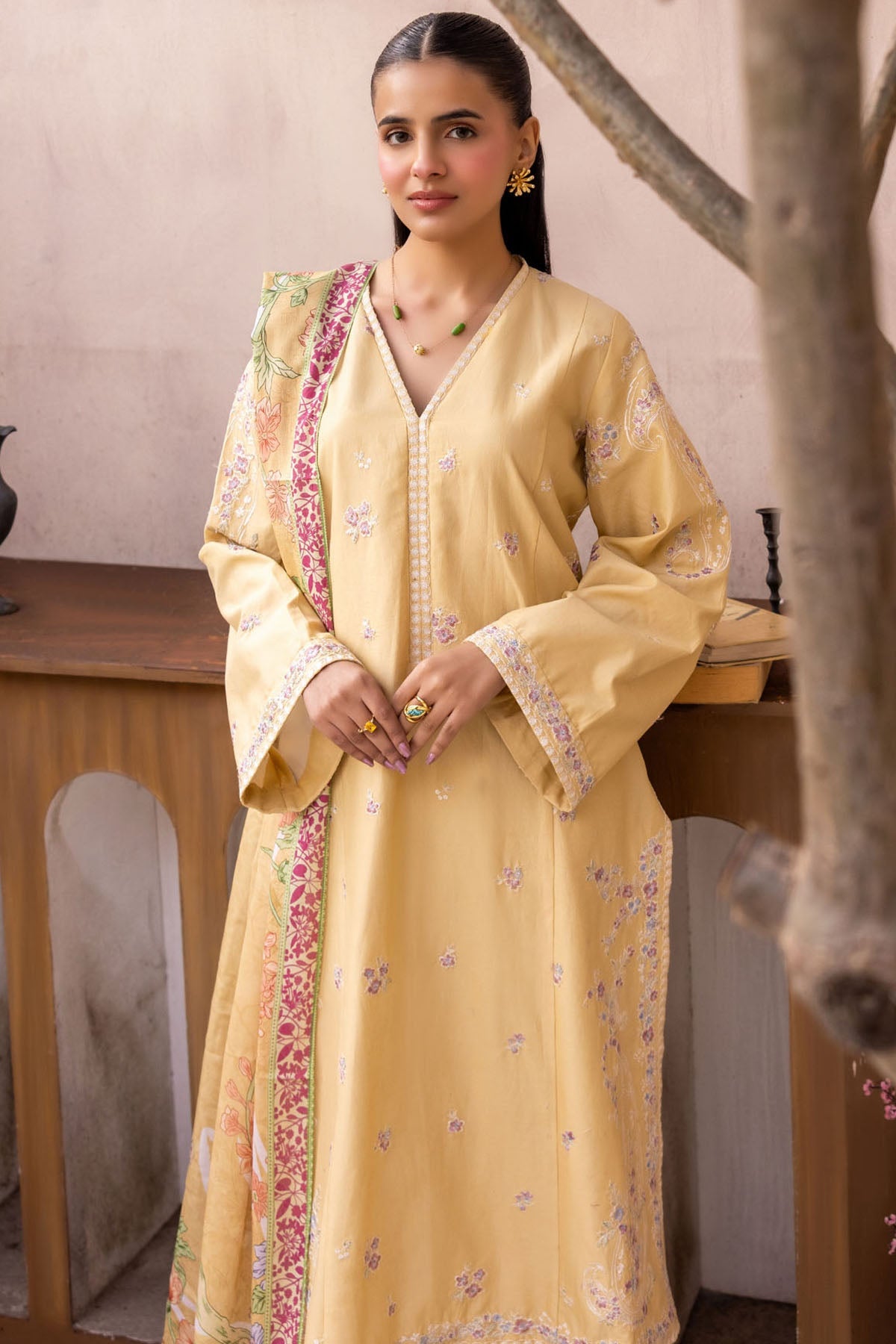 6034-MEERSHA EMBROIDERED LAWN STITCHED