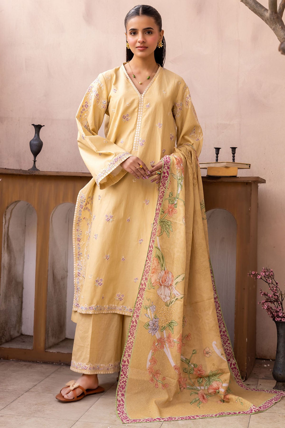 6034-MEERSHA EMBROIDERED LAWN STITCHED