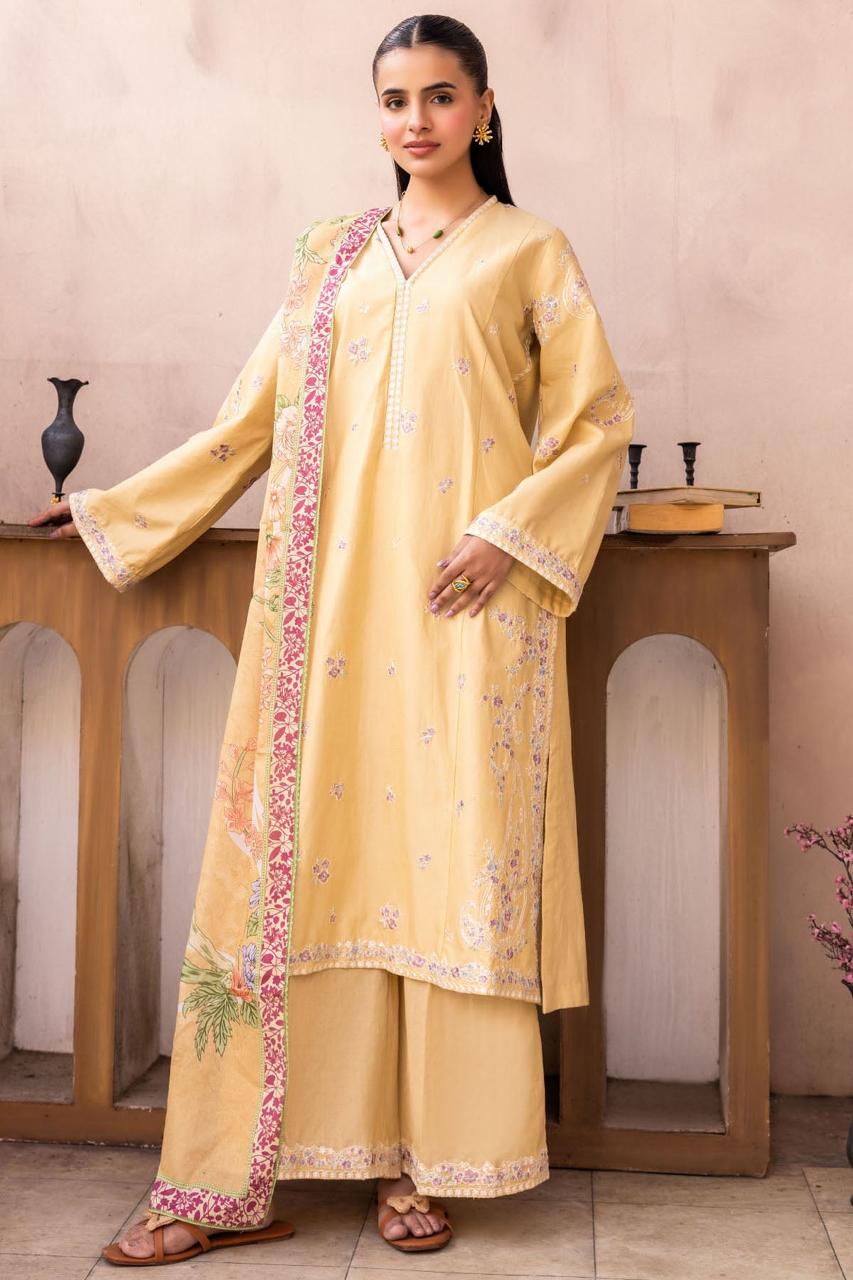 6034-MEERSHA EMBROIDERED LAWN STITCHED