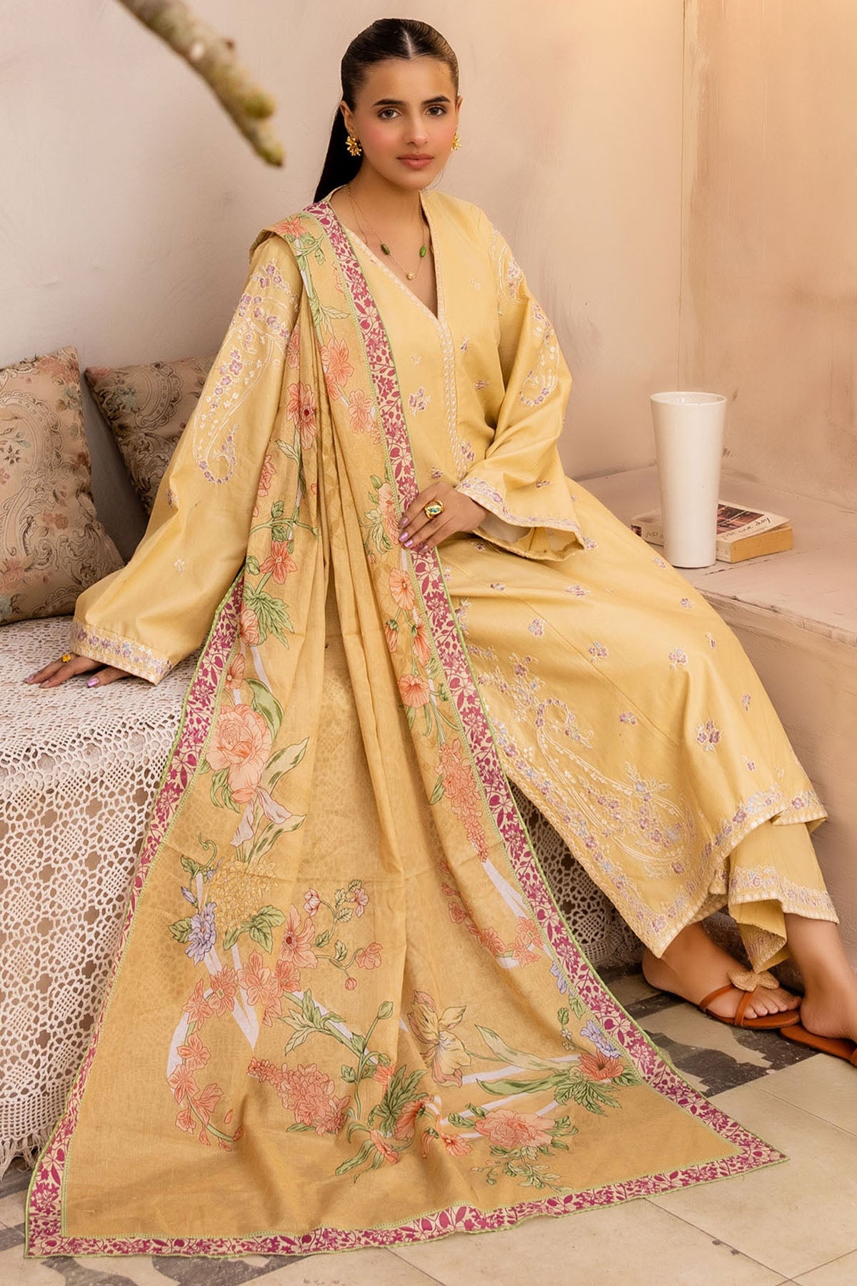 6034-MEERSHA EMBROIDERED LAWN STITCHED
