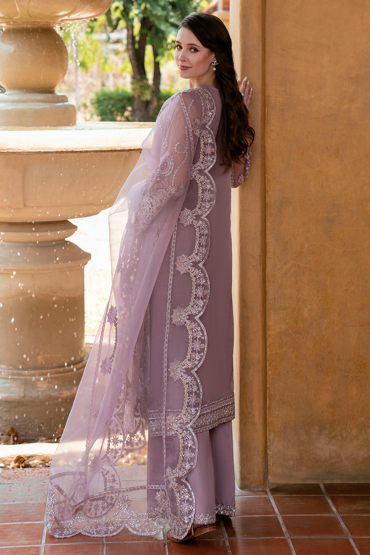 6072-CARNTION EMBROIDERED ORGANZA UNSTITCHED