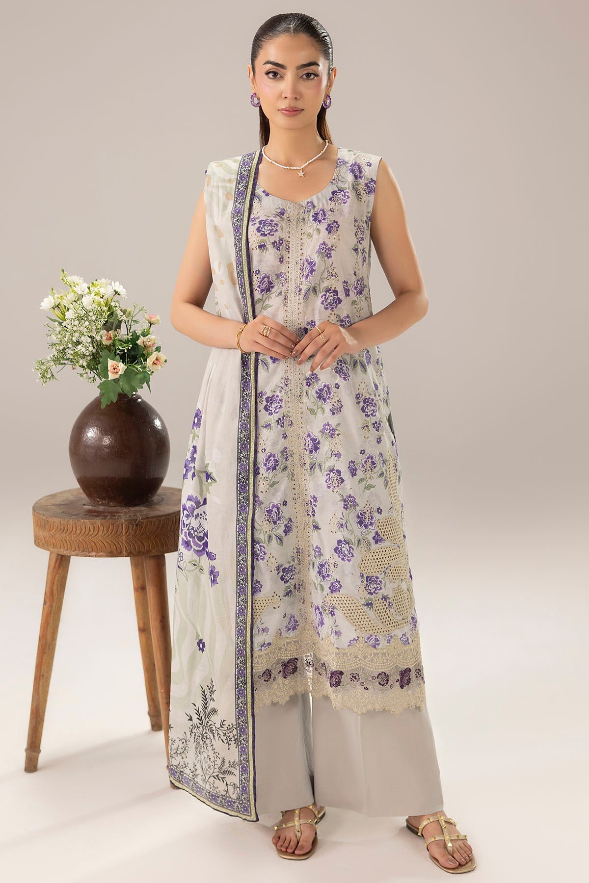 6135-HAZEL EMBROIDERED LAWN STITCHED
