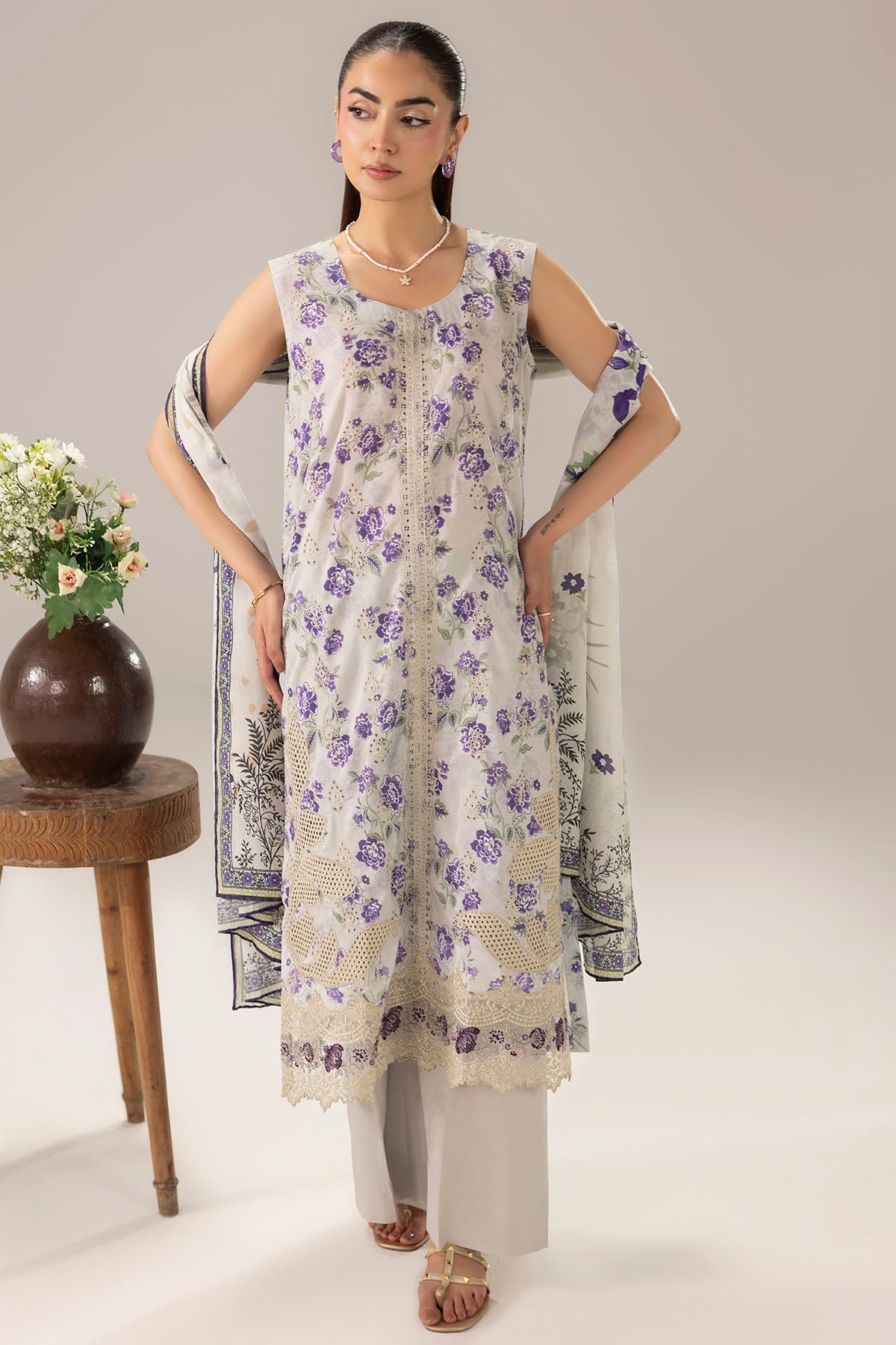 6135-HAZEL EMBROIDERED LAWN STITCHED