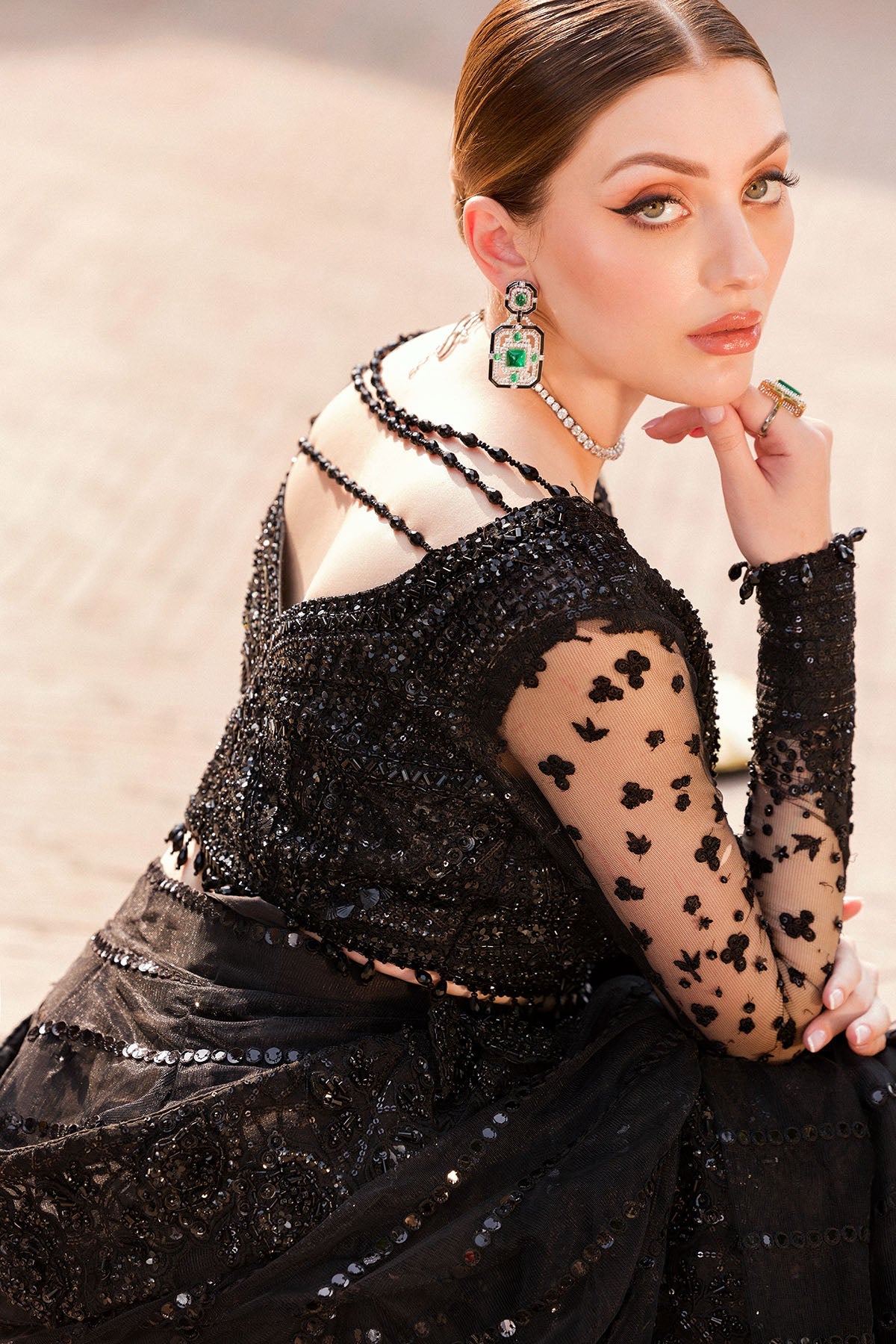 0009-PASBAN HAND EMBELLISHED SILK NET STITCHED