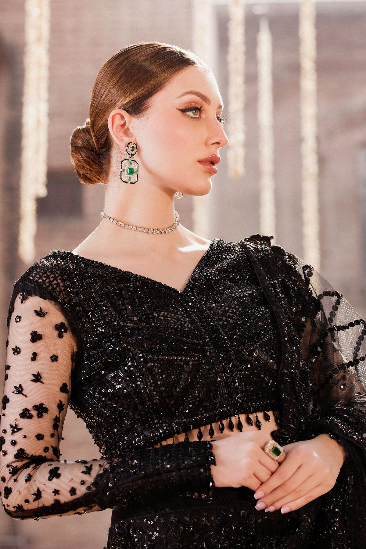 0009-PASBAN HAND EMBELLISHED SILK NET STITCHED