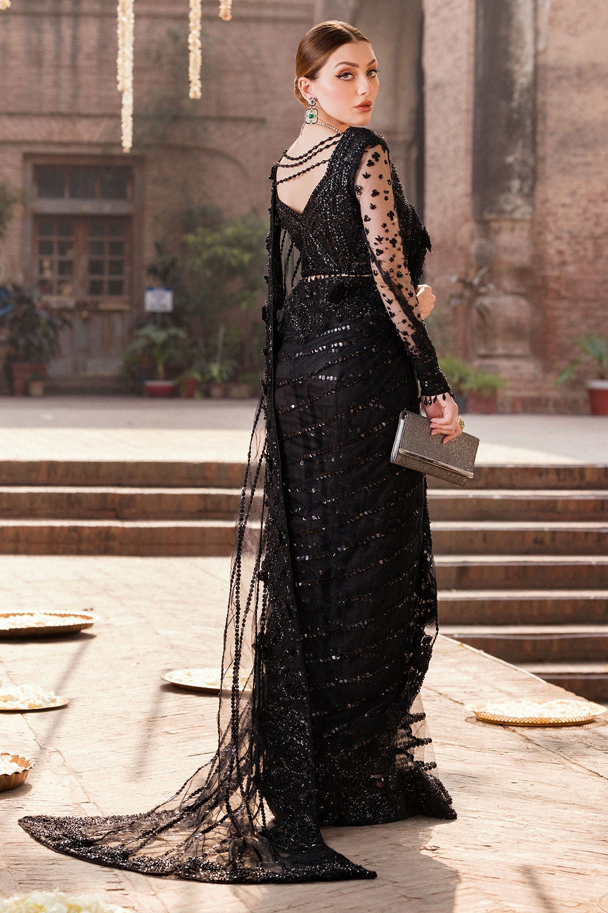 0009-PASBAN HAND EMBELLISHED SILK NET STITCHED