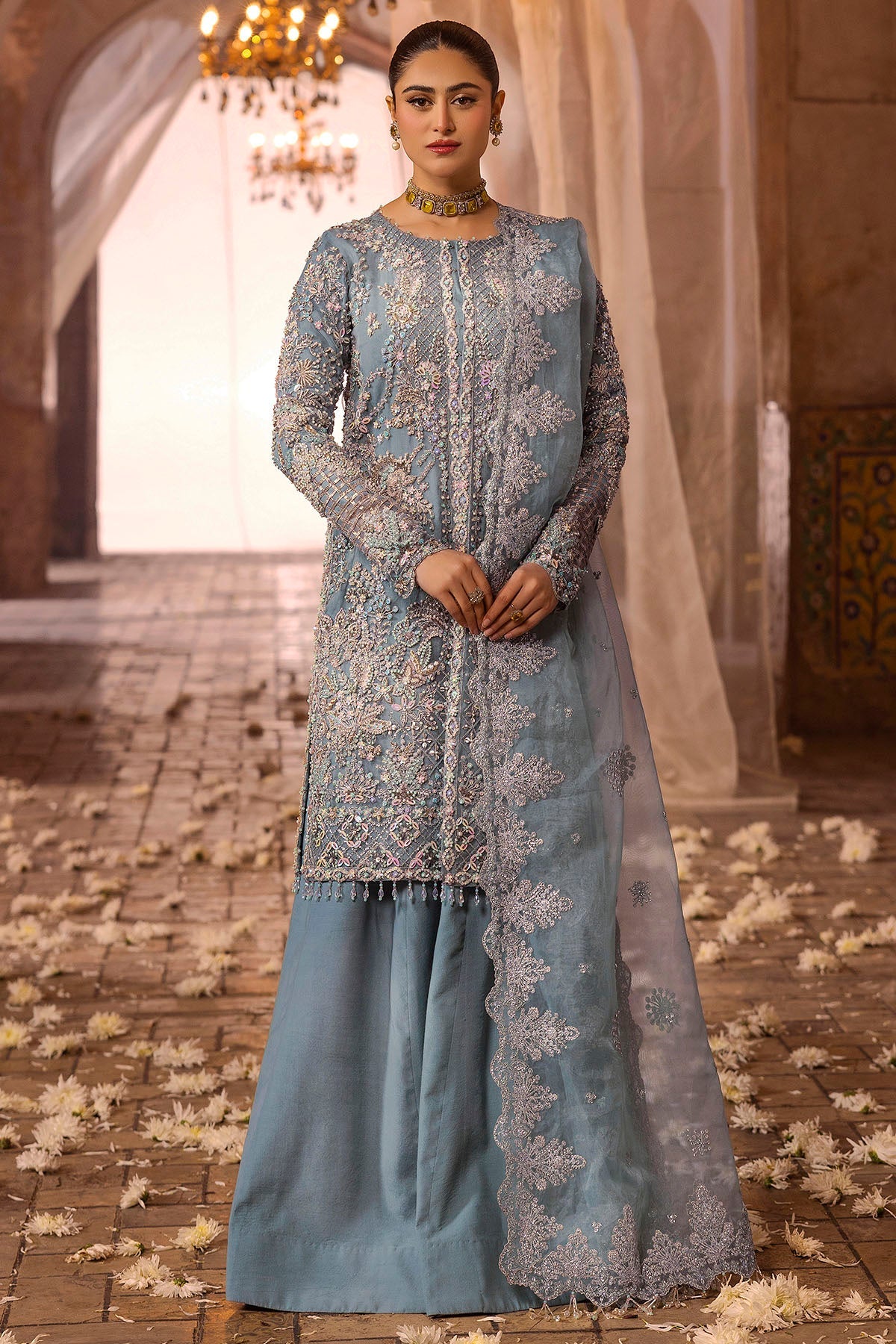 0014-FIROZEH EMBROIDERED ORGANZA STITCHED