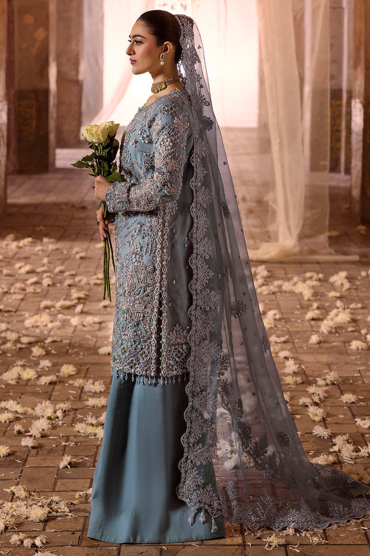 0014-FIROZEH EMBROIDERED ORGANZA STITCHED