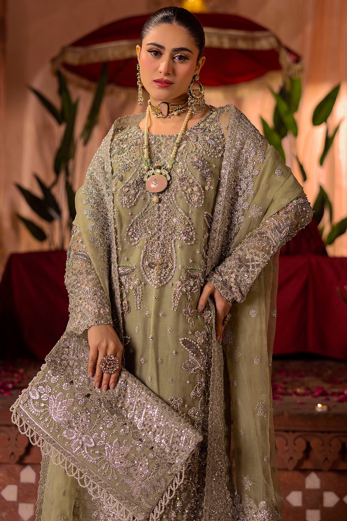 0016-MEERAZ EMBROIDERED ORGANZA STITCHED