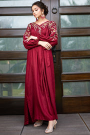 0046-RED-LUSTER HAND EMBELLISHED SILK STITCHED
