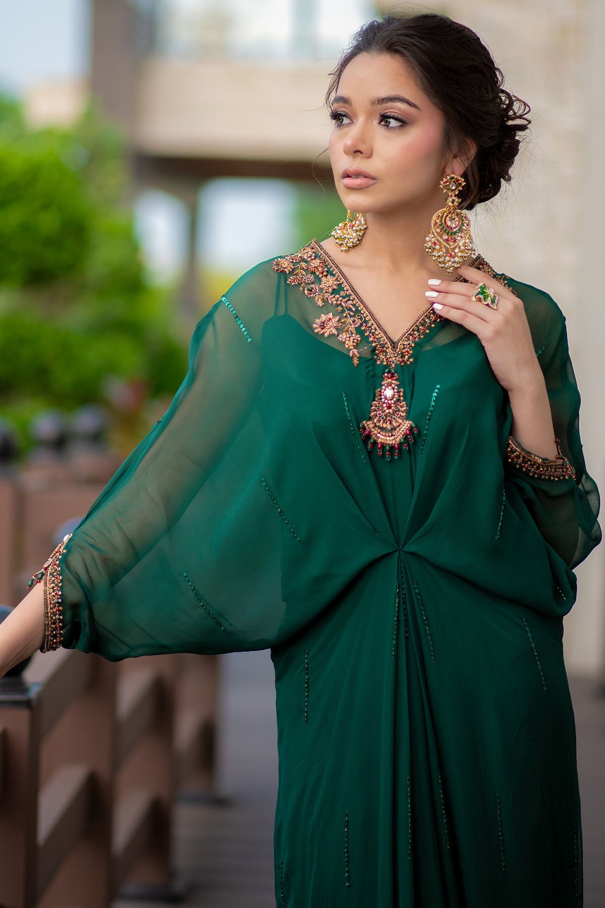 0048-EMERALD-JEWEL HAND EMBELLISHED SILK STITCHED