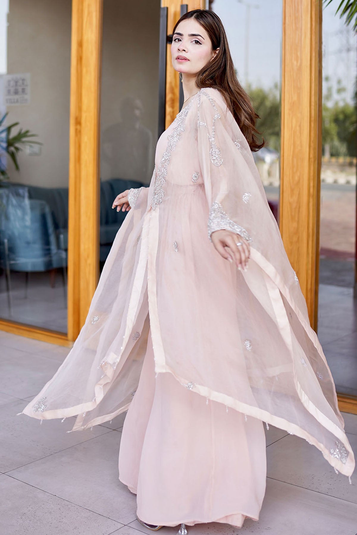 0050-BREEZY-CAPE HAND EMBELLISHED SILK STITCHED