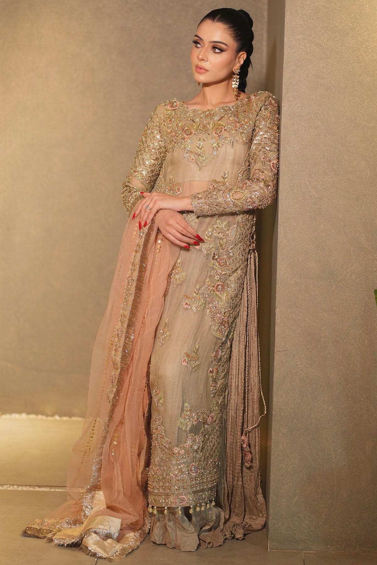 0057-SARENA HAND EMBELLISHED ORGANZA NET STITCHED