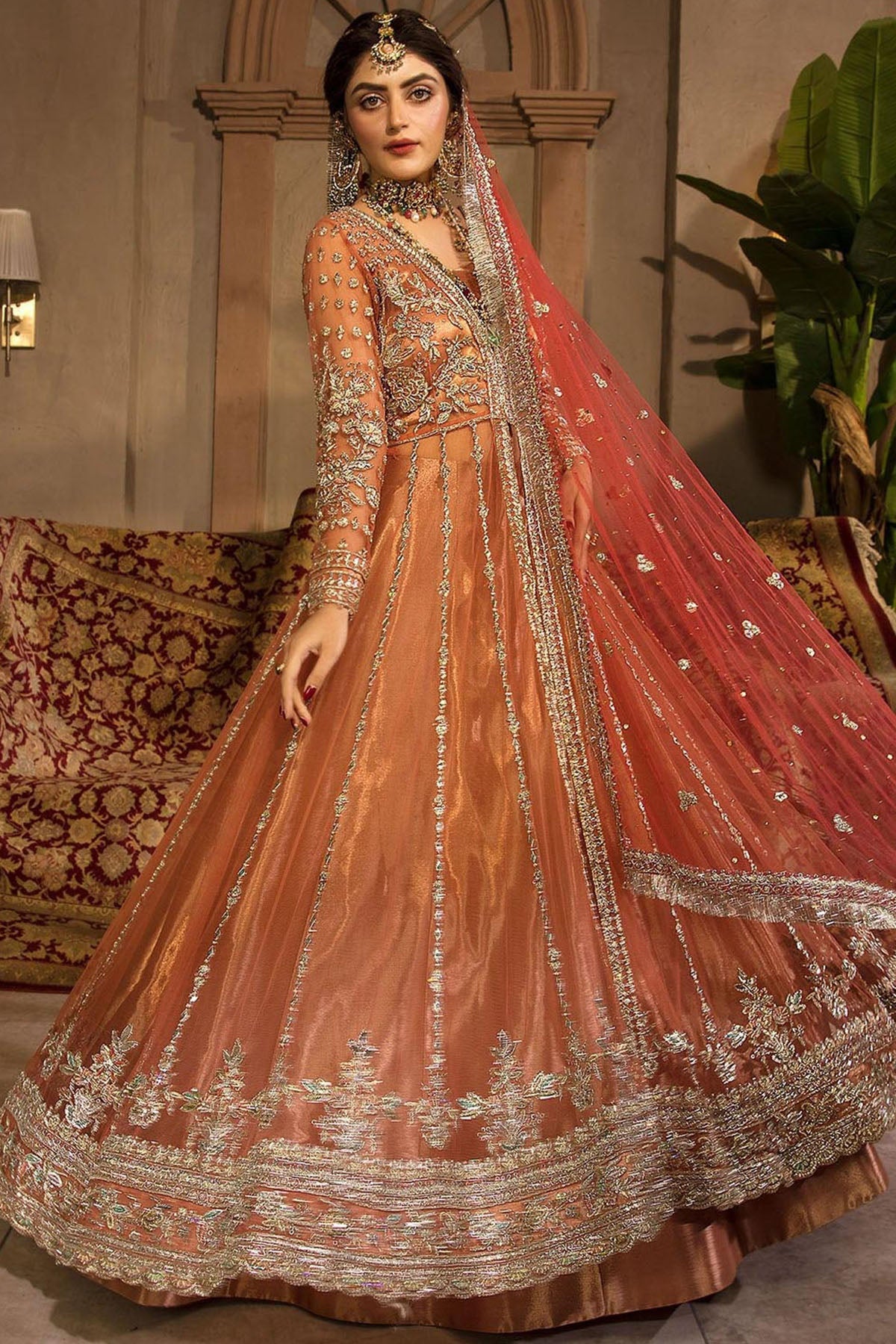 0067-ORNATE EMBROIDERED SILK NET STITCHED