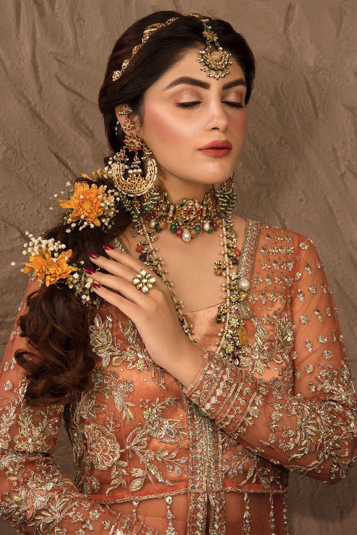 0067-ORNATE EMBROIDERED SILK NET STITCHED