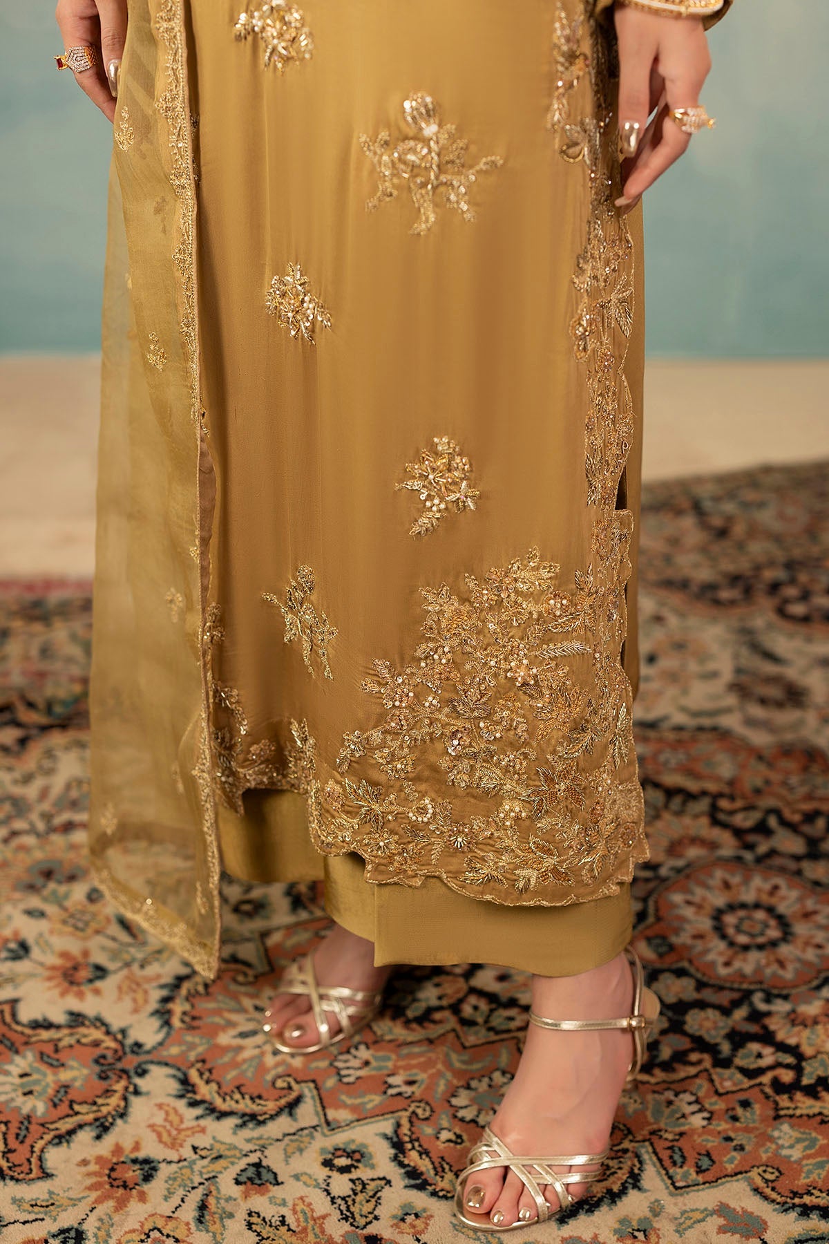0072-ROSA HAND EMBELLISHED RAW SILK STITCHED