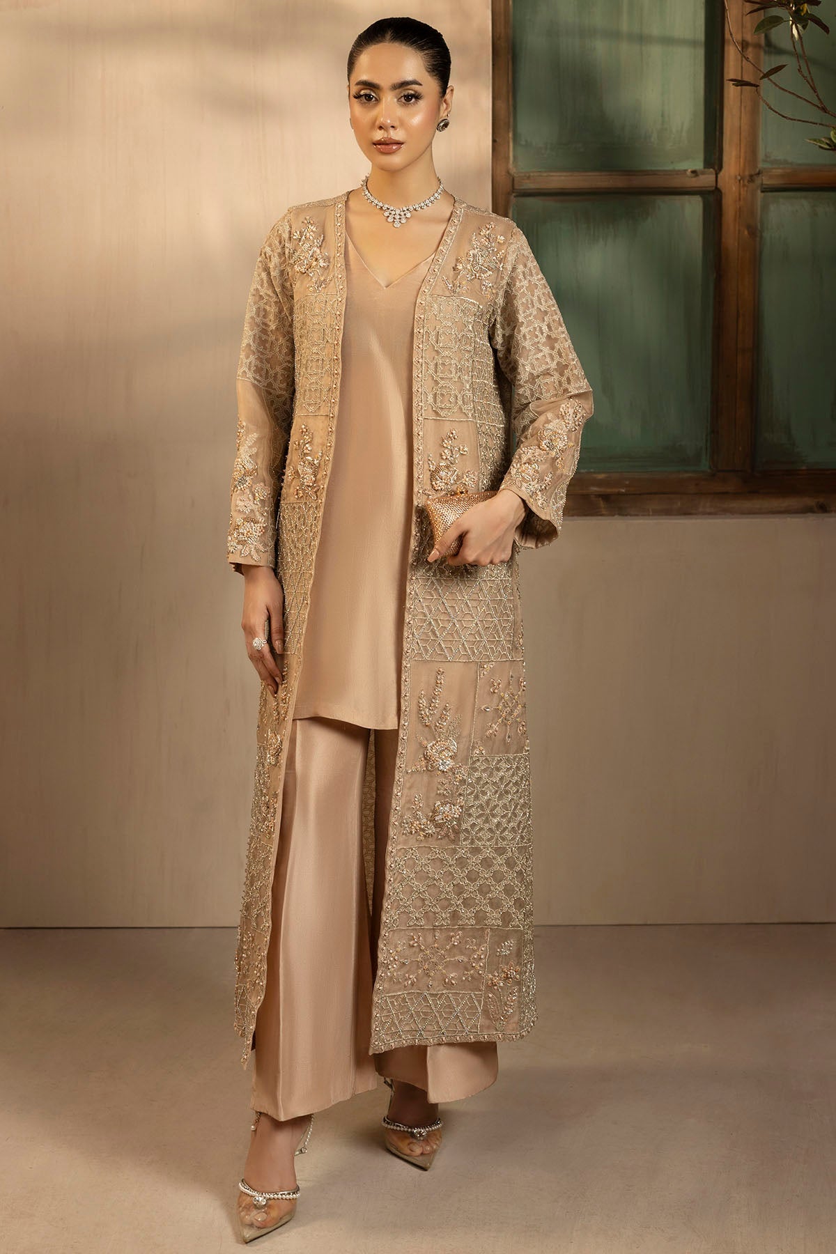 0076-ARISHA EMBROIDERED ORGANZA STITCHED