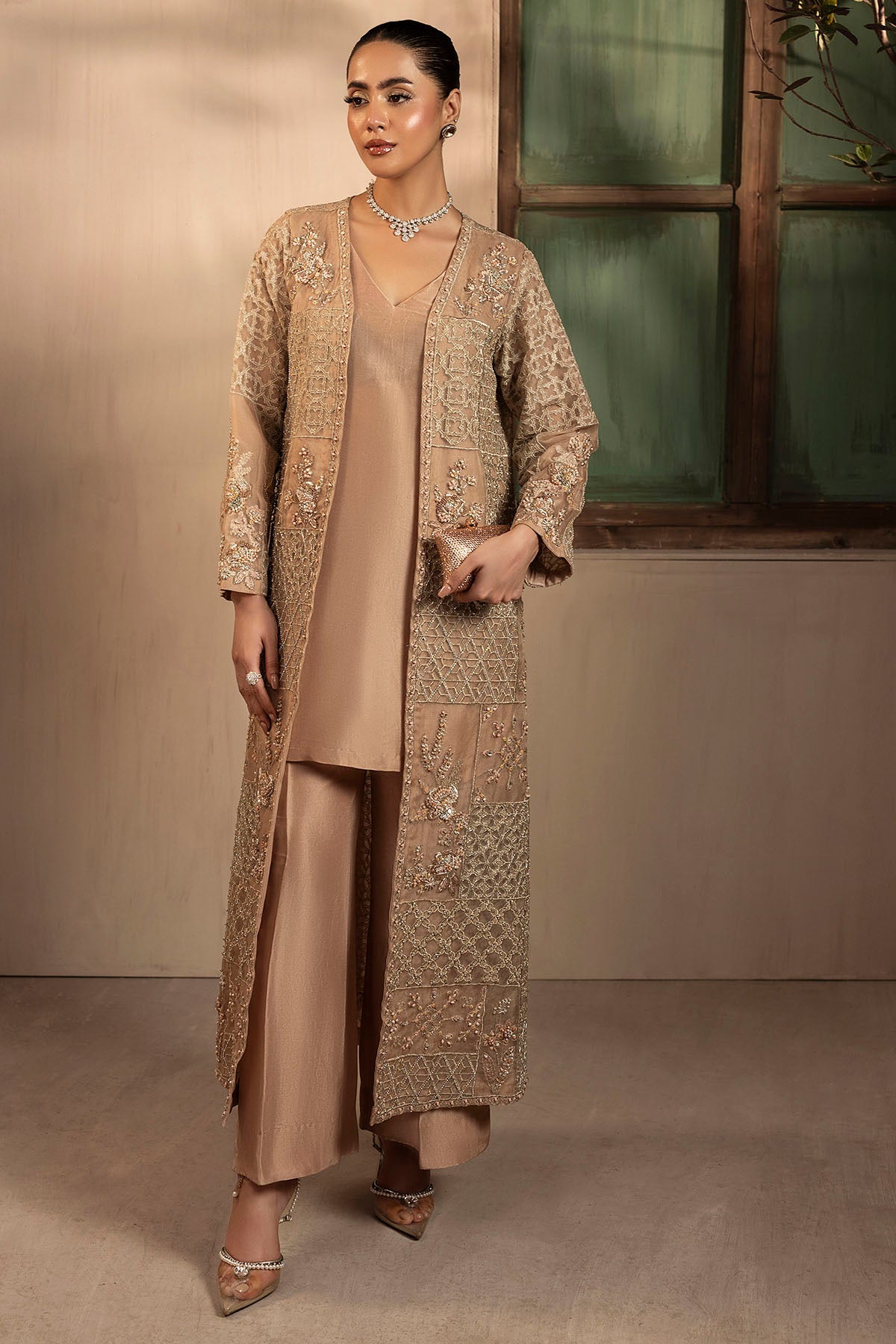 0076-ARISHA EMBROIDERED ORGANZA STITCHED
