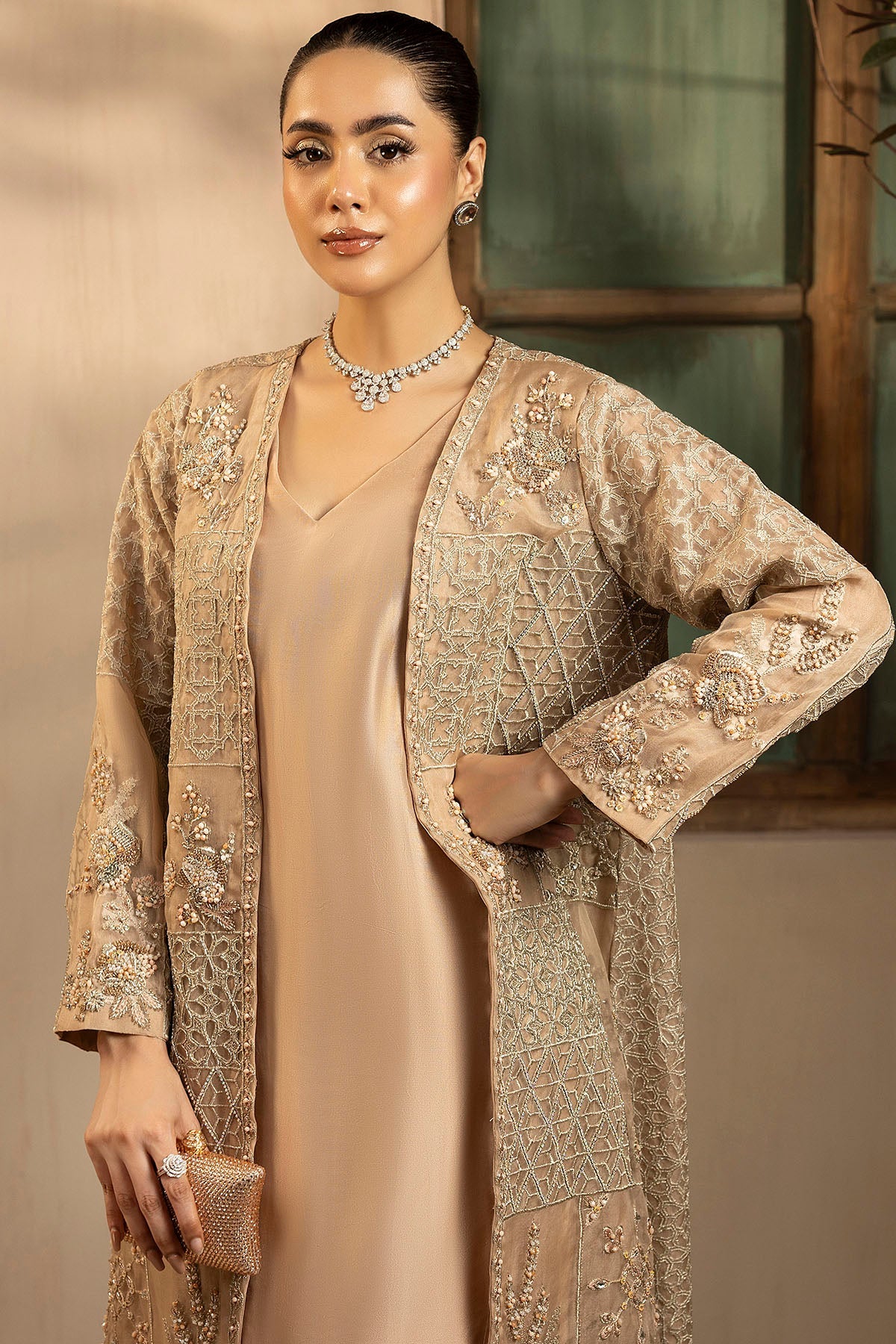 0076-ARISHA EMBROIDERED ORGANZA STITCHED