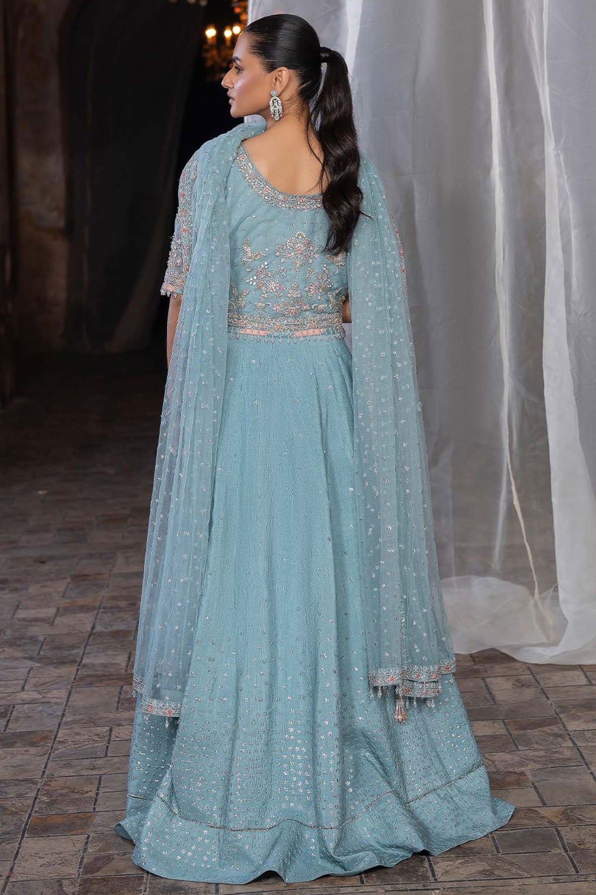 0080-KAIYA EMBROIDERED SILK NET STITCHED