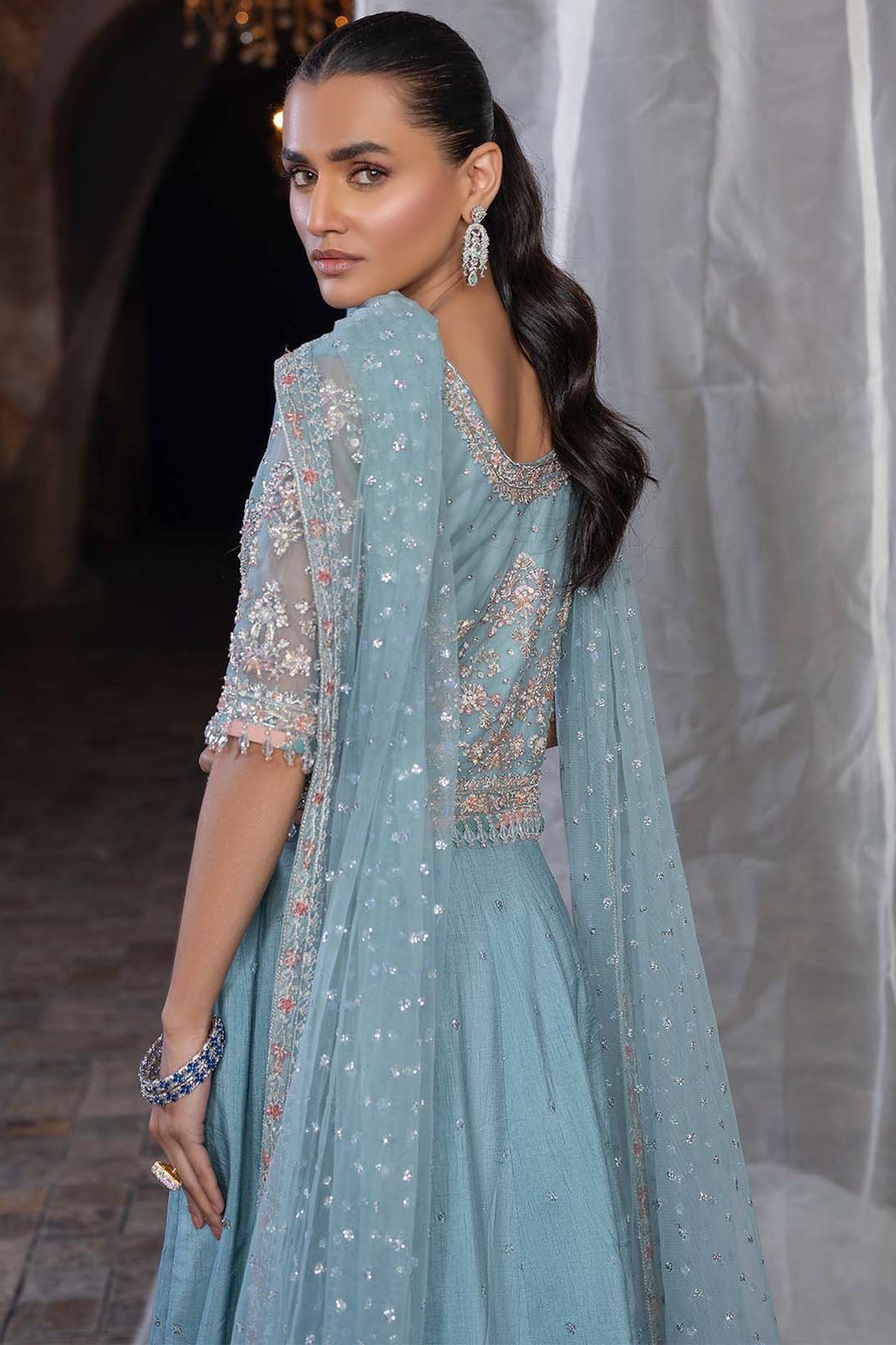 0080-KAIYA EMBROIDERED SILK NET STITCHED