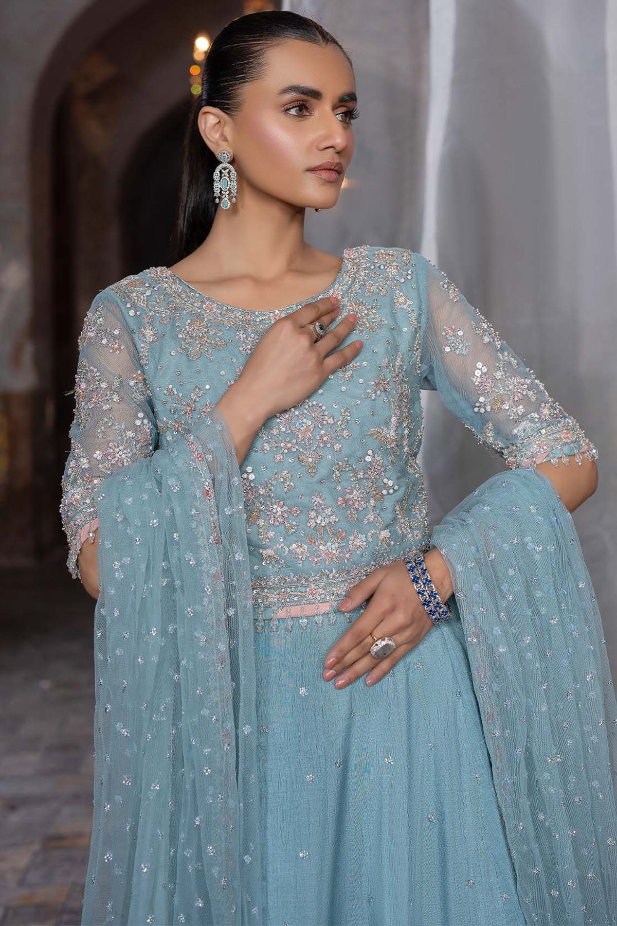 0080-KAIYA EMBROIDERED SILK NET STITCHED