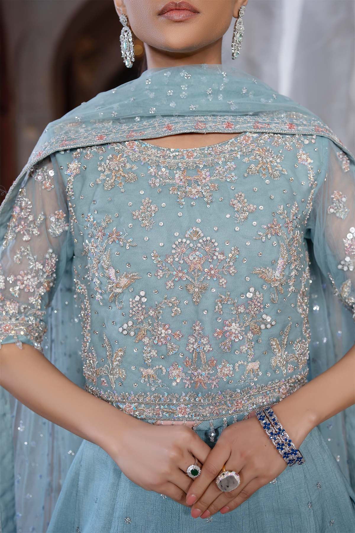 0080-KAIYA EMBROIDERED SILK NET STITCHED
