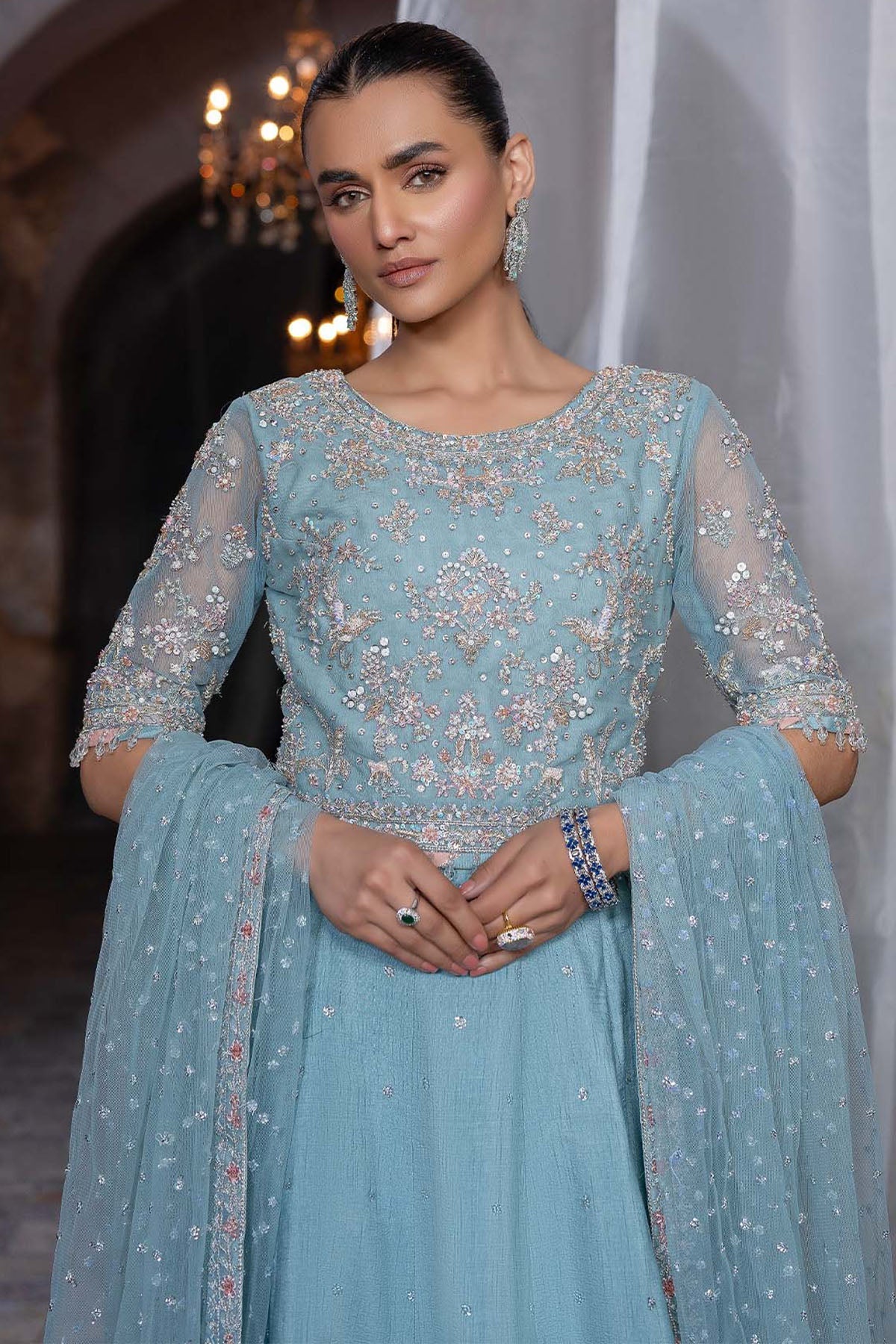 0080-KAIYA EMBROIDERED SILK NET STITCHED
