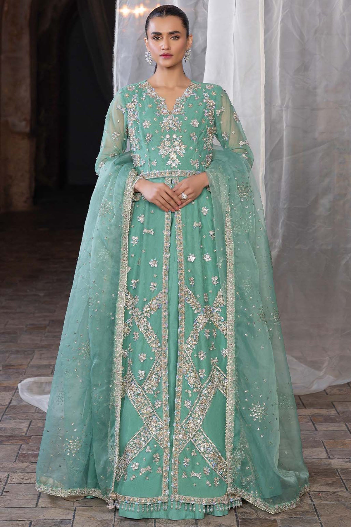 0082-MEADOW EMBROIDERED SILK NET STITCHED