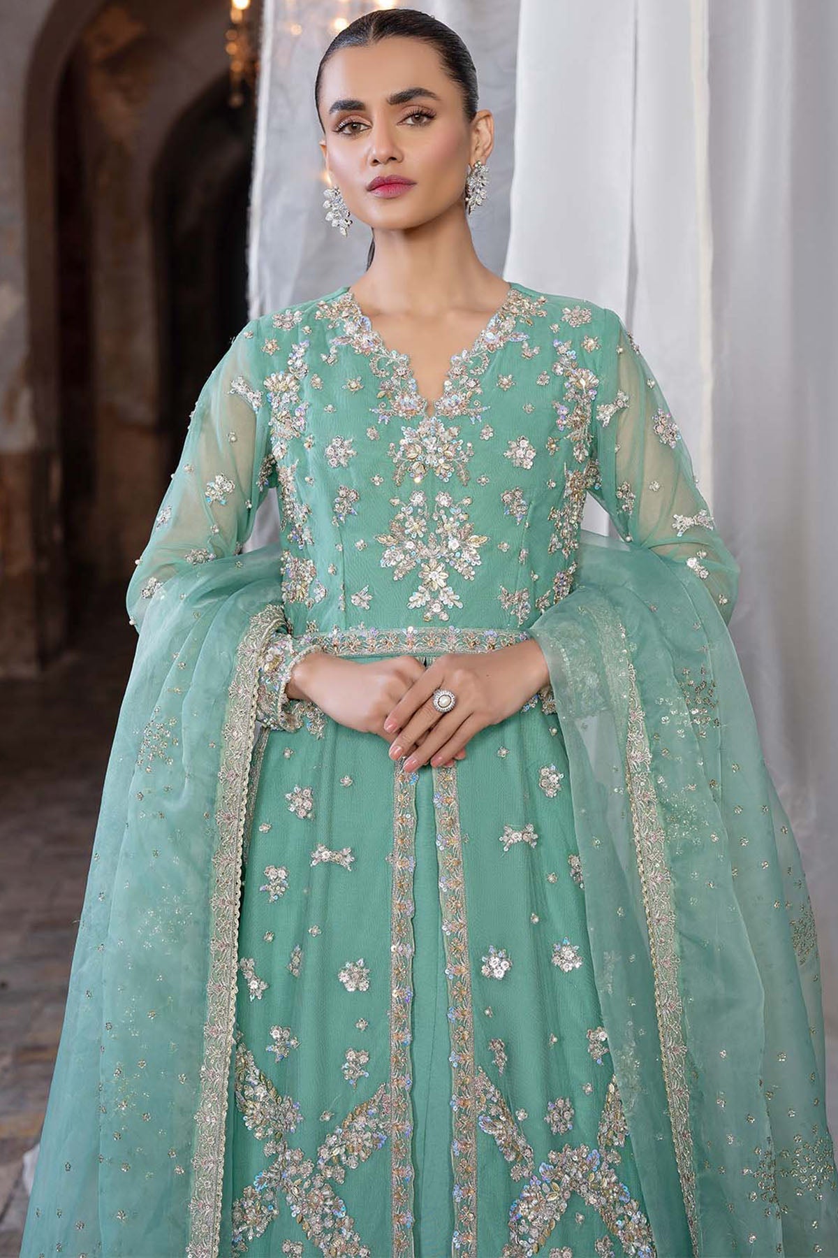 0082-MEADOW EMBROIDERED SILK NET STITCHED