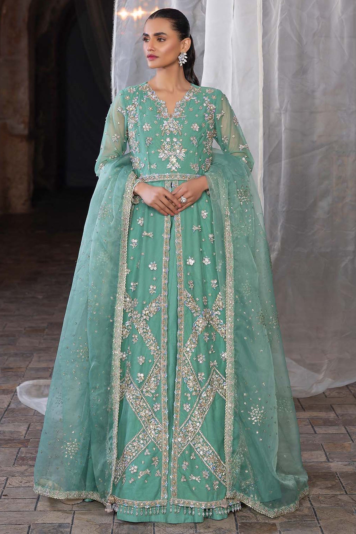 0082-MEADOW EMBROIDERED SILK NET STITCHED