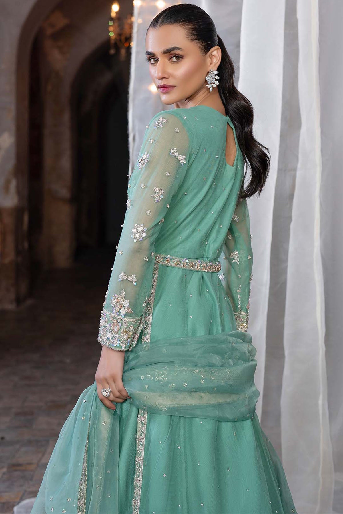 0082-MEADOW EMBROIDERED SILK NET STITCHED