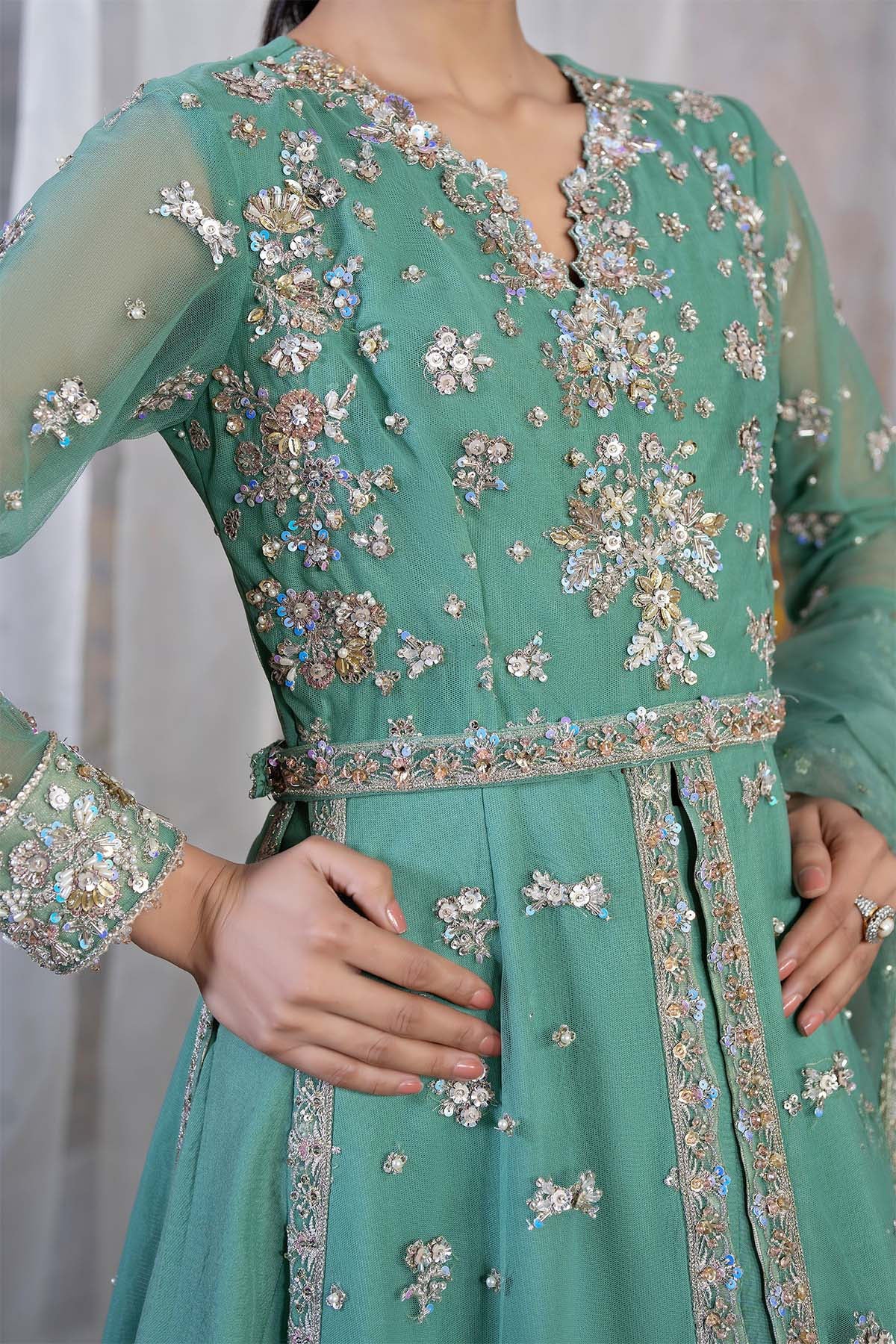 0082-MEADOW EMBROIDERED SILK NET STITCHED