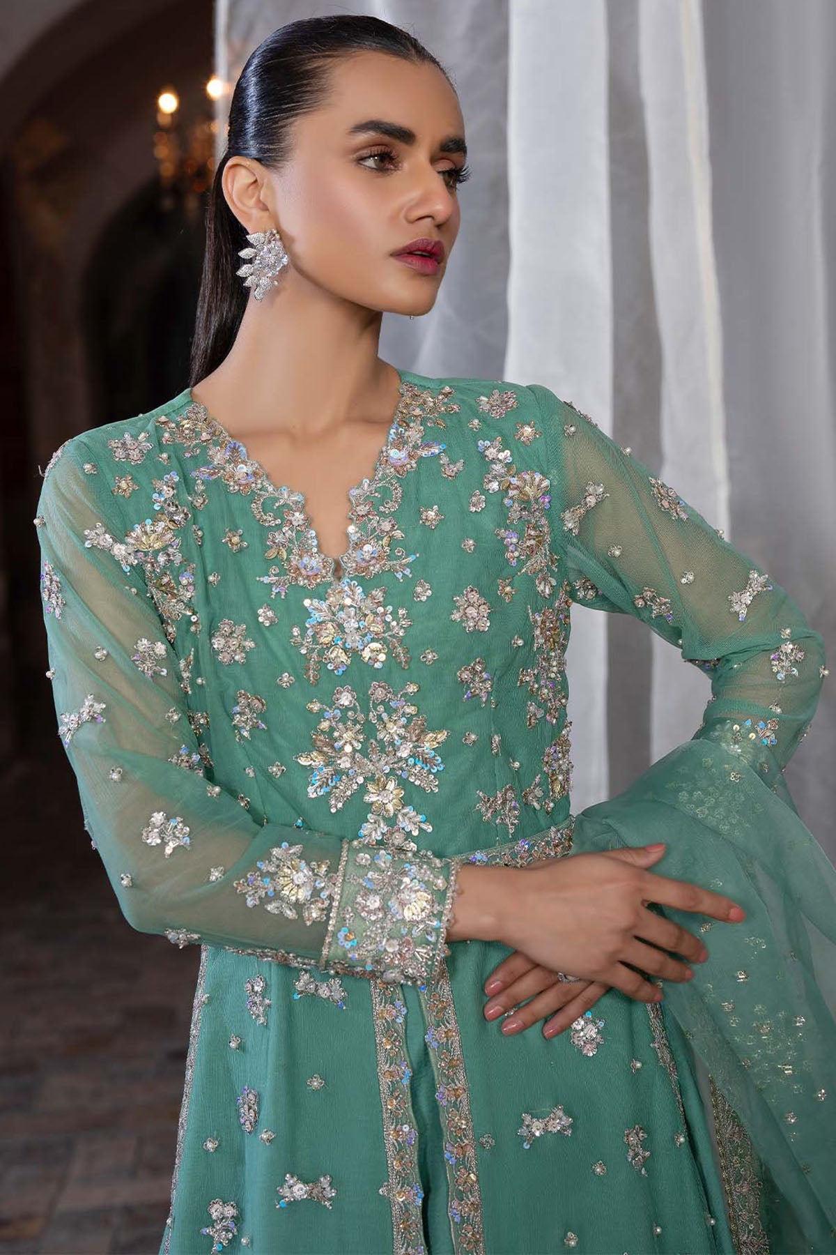 0082-MEADOW EMBROIDERED SILK NET STITCHED