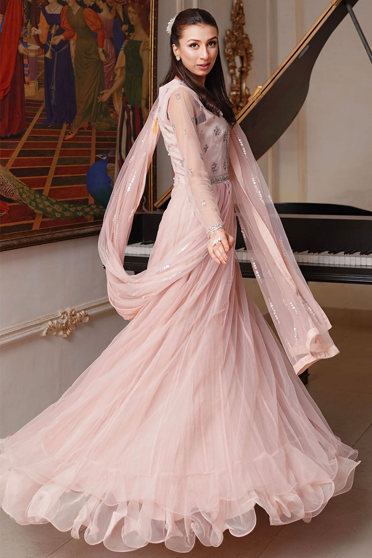 0084-SYLA EMBROIDERED SILK NET STITCHED