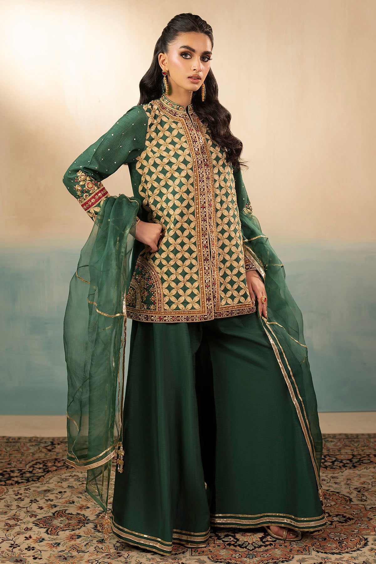 0086-NURE HAND EMBELLISHED SILK STITCHED
