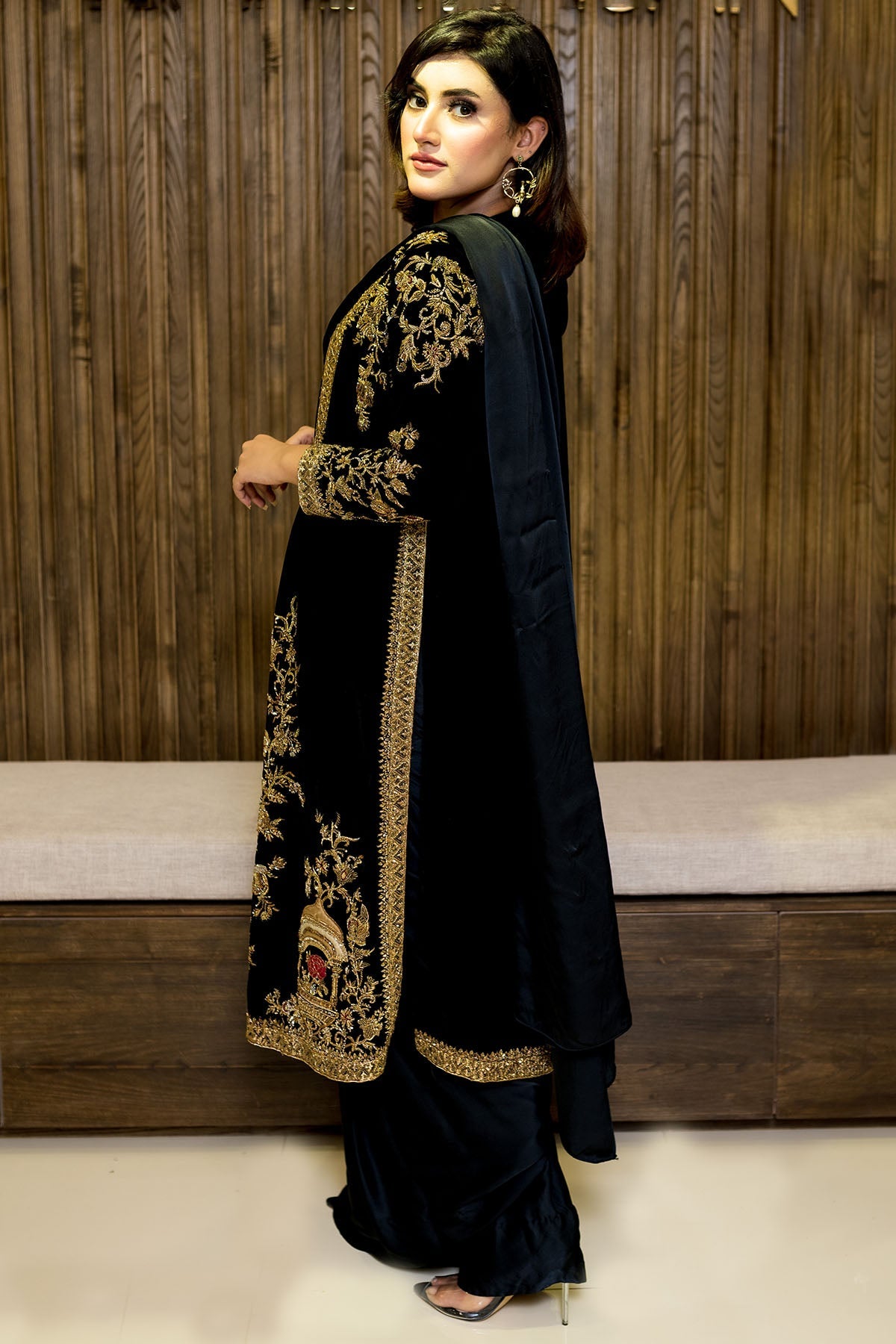 0099-BLACK-JEWEL HAND EMBELLISHED SILK STITCHED