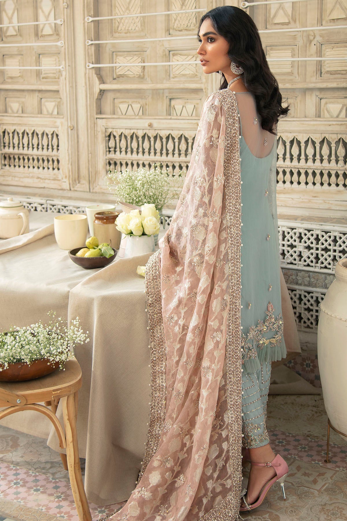 0104-CELESTE HAND EMBELLISHED SILK NET STITCHED